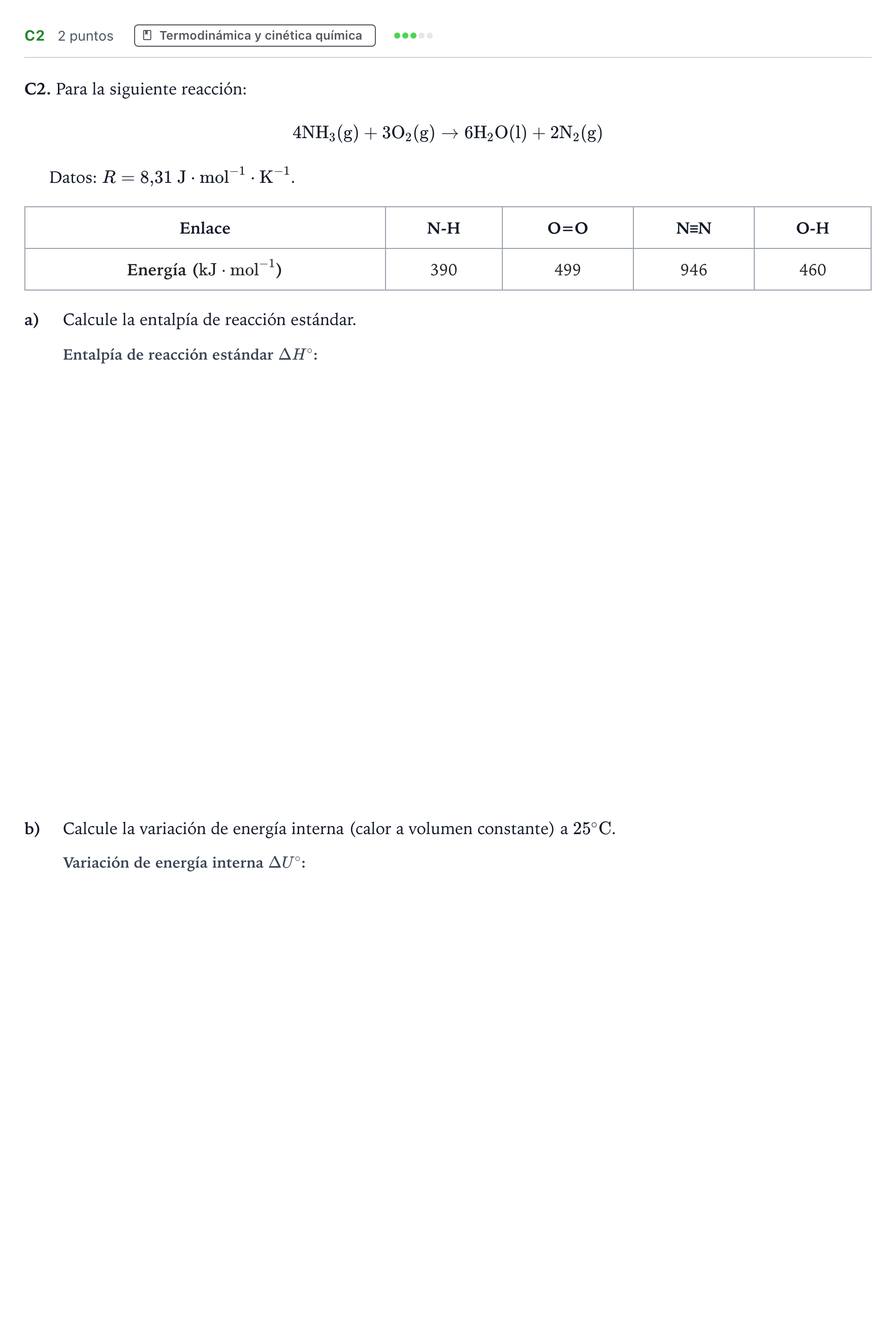 Enunciado: Ejercicio C2 · Química PAU Andalucía Ordinaria Suplente 2024