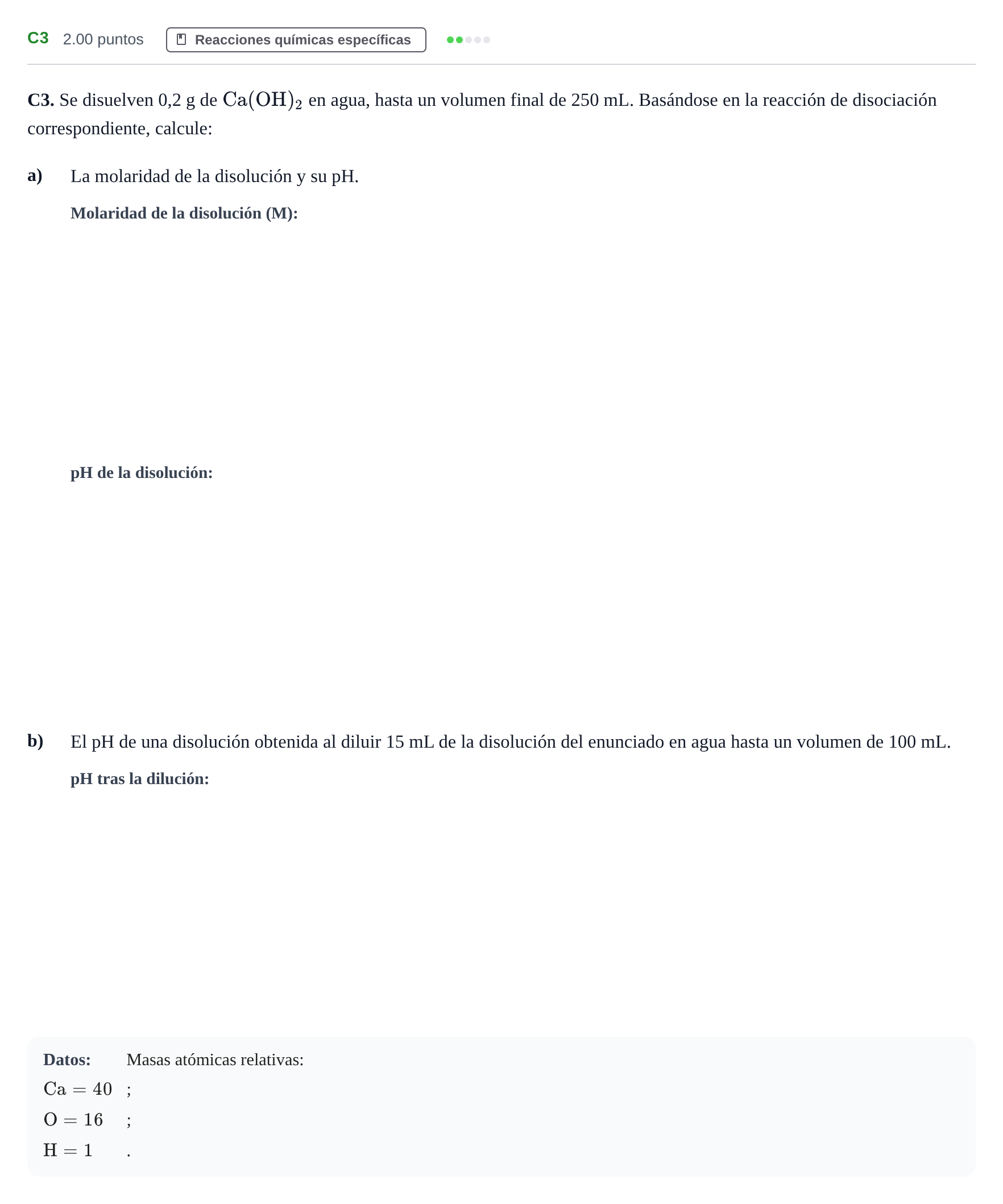 Enunciado: Ejercicio C3 · Química PAU Andalucía Ordinaria Suplente 2024