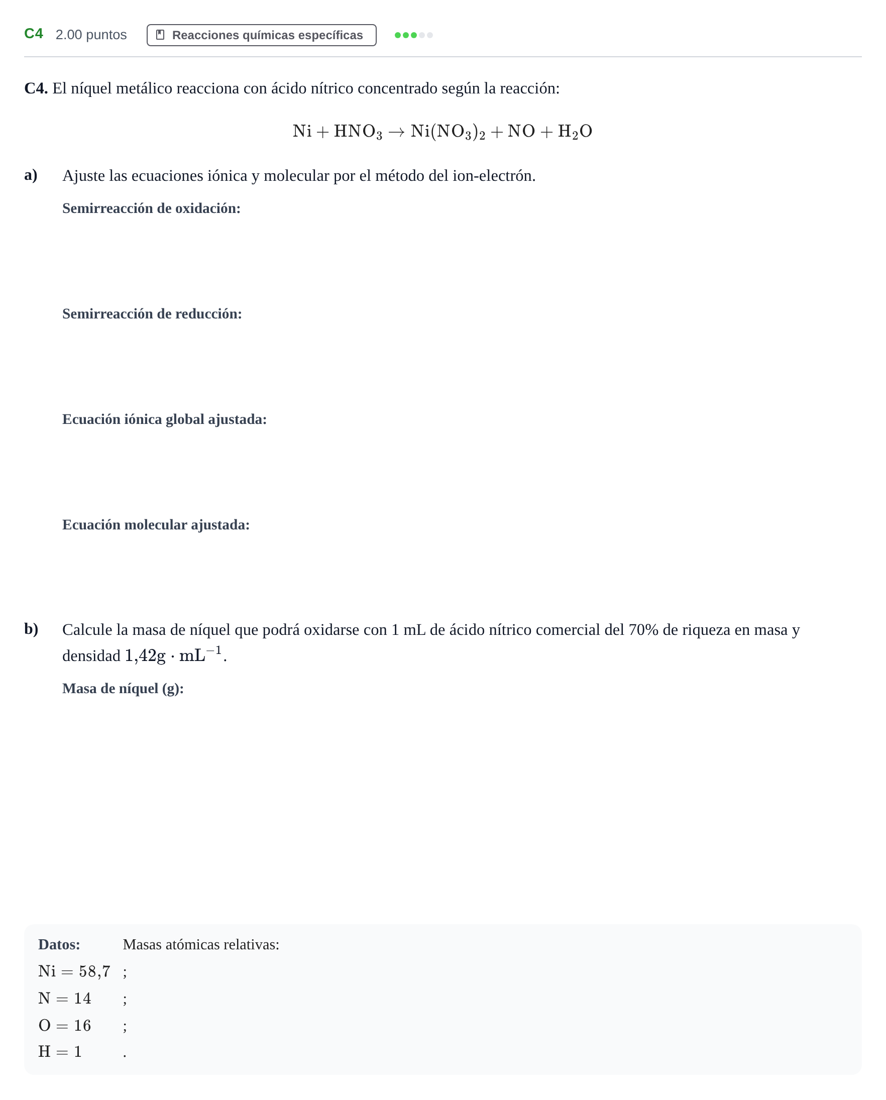 Enunciado: Ejercicio C4 · Química PAU Andalucía Ordinaria Suplente 2024