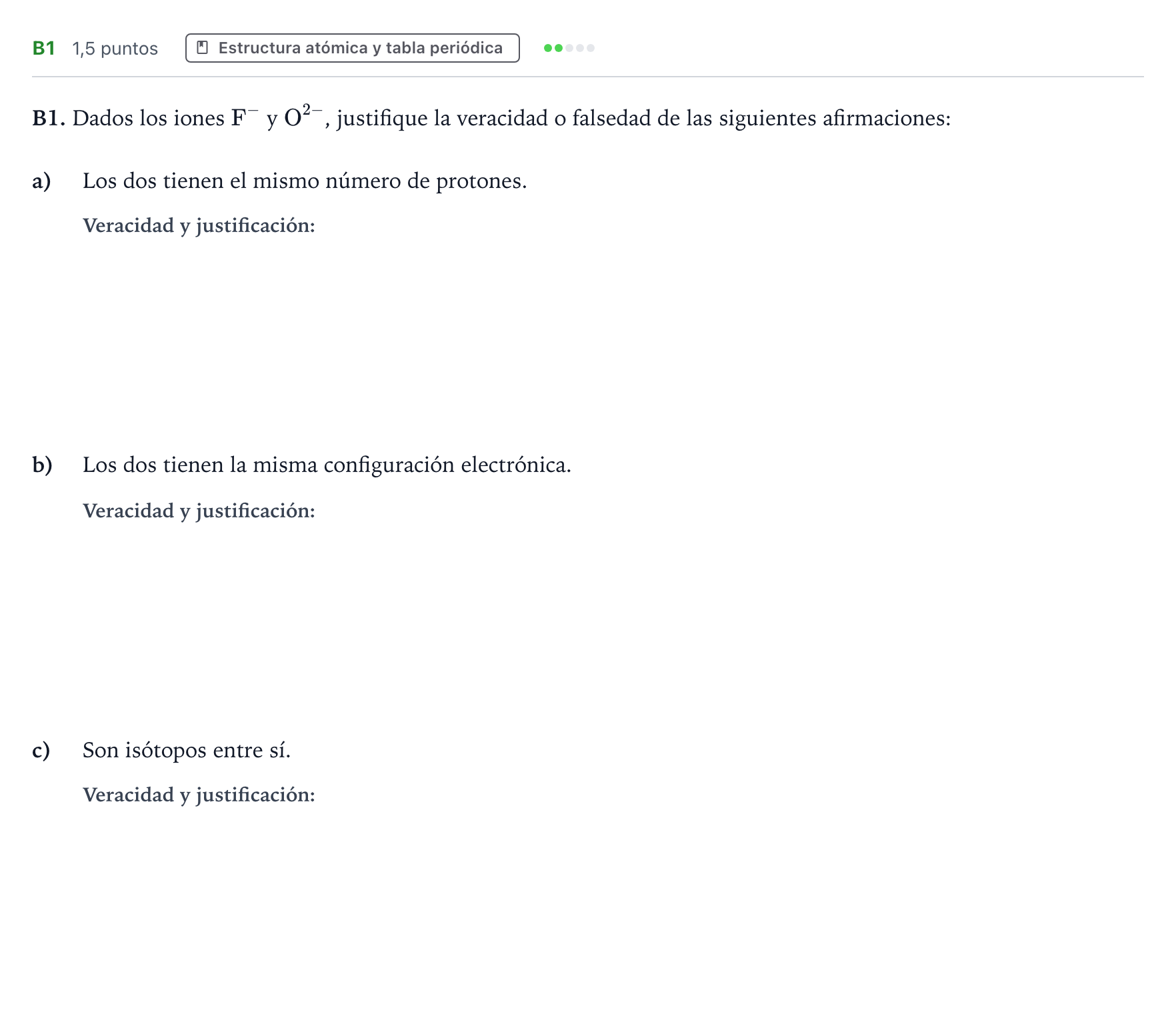 Enunciado: Ejercicio B1 · Química PAU Andalucía Ordinaria Titular 2024