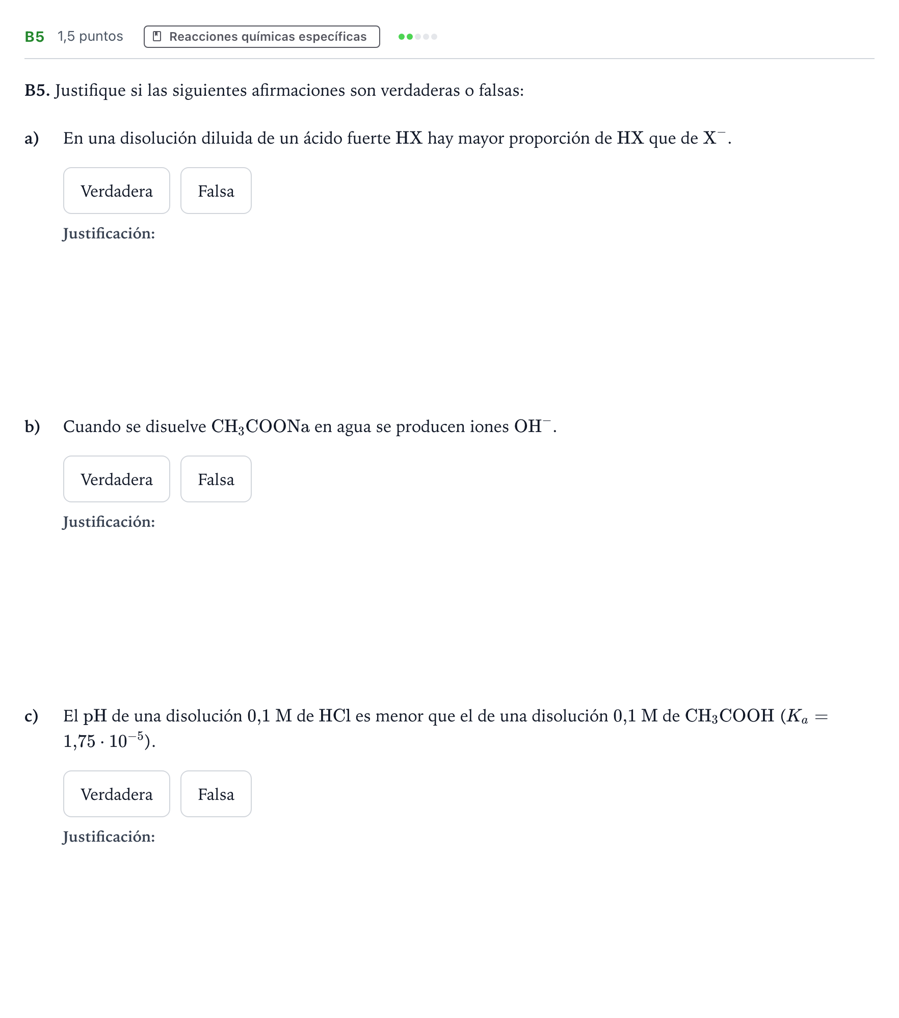 Enunciado: Ejercicio B5 · Química PAU Andalucía Ordinaria Titular 2024