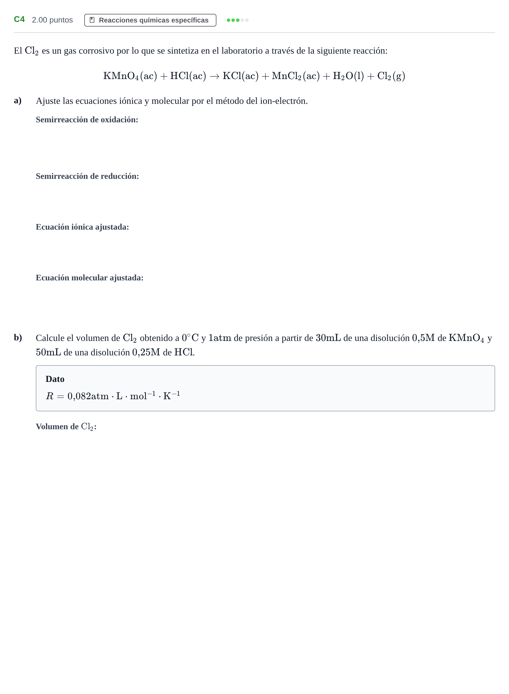 Enunciado: Ejercicio C4 · Química PAU Andalucía Ordinaria Titular 2024