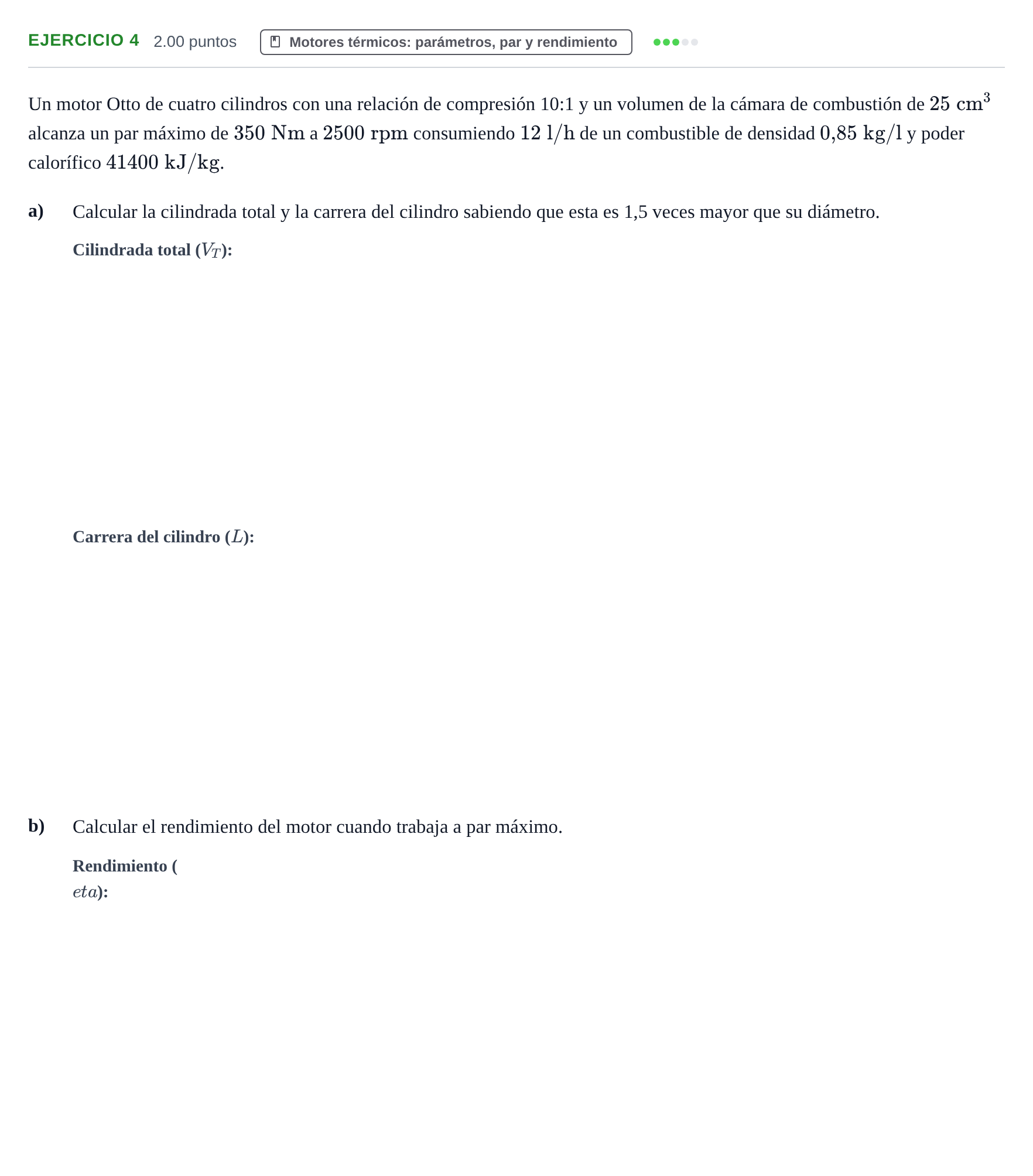 Enunciado: Ejercicio 4 - Motores térmicos · Tecnología e Ingeniería II PAU Andalucía Extraordinaria Suplente 2024