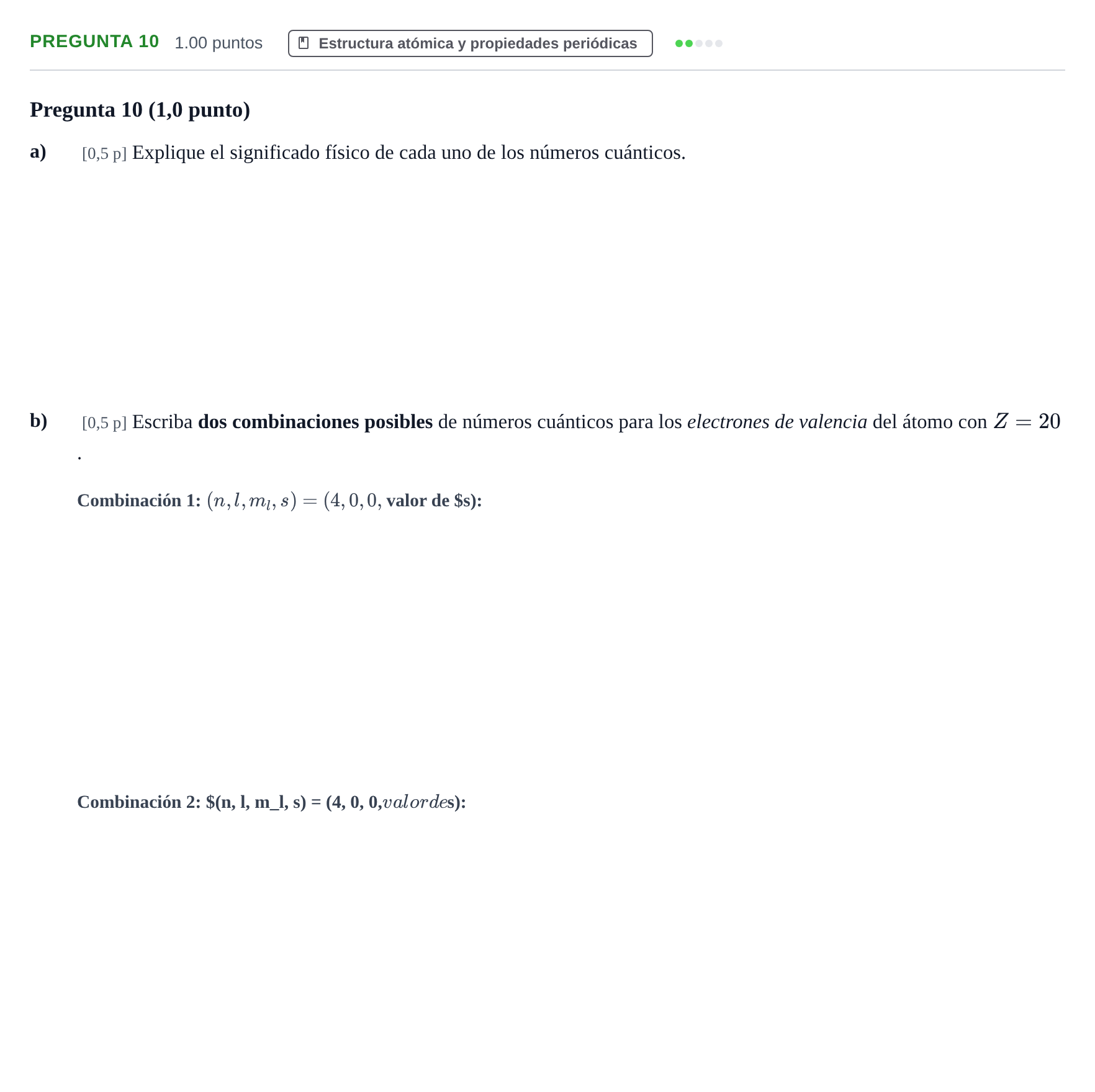 Enunciado: Pregunta 10 · Química PAU Castilla-La Mancha Extraordinaria 2021