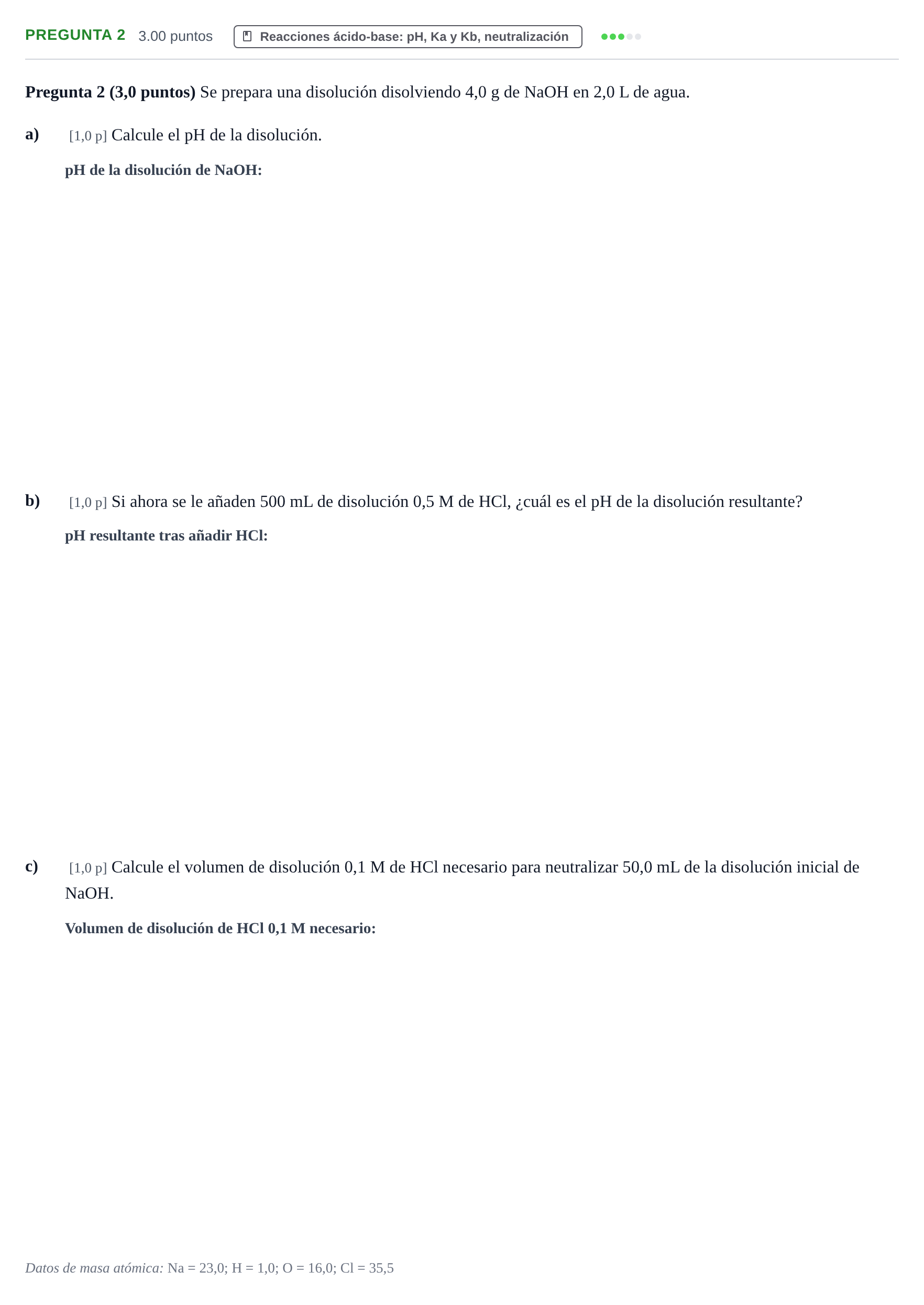 Enunciado: Pregunta 2 · Química PAU Castilla-La Mancha Extraordinaria 2021