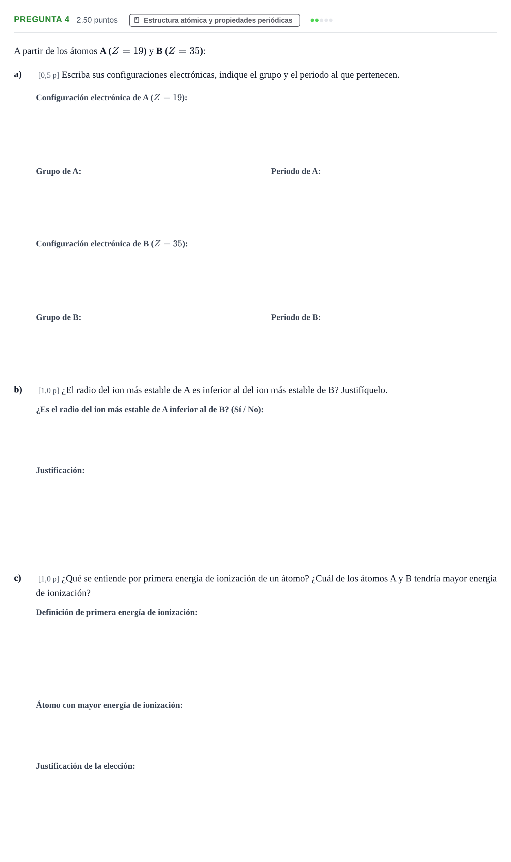 Enunciado: Pregunta 4 - Estructura atómica · Química PAU Castilla-La Mancha Extraordinaria 2021
