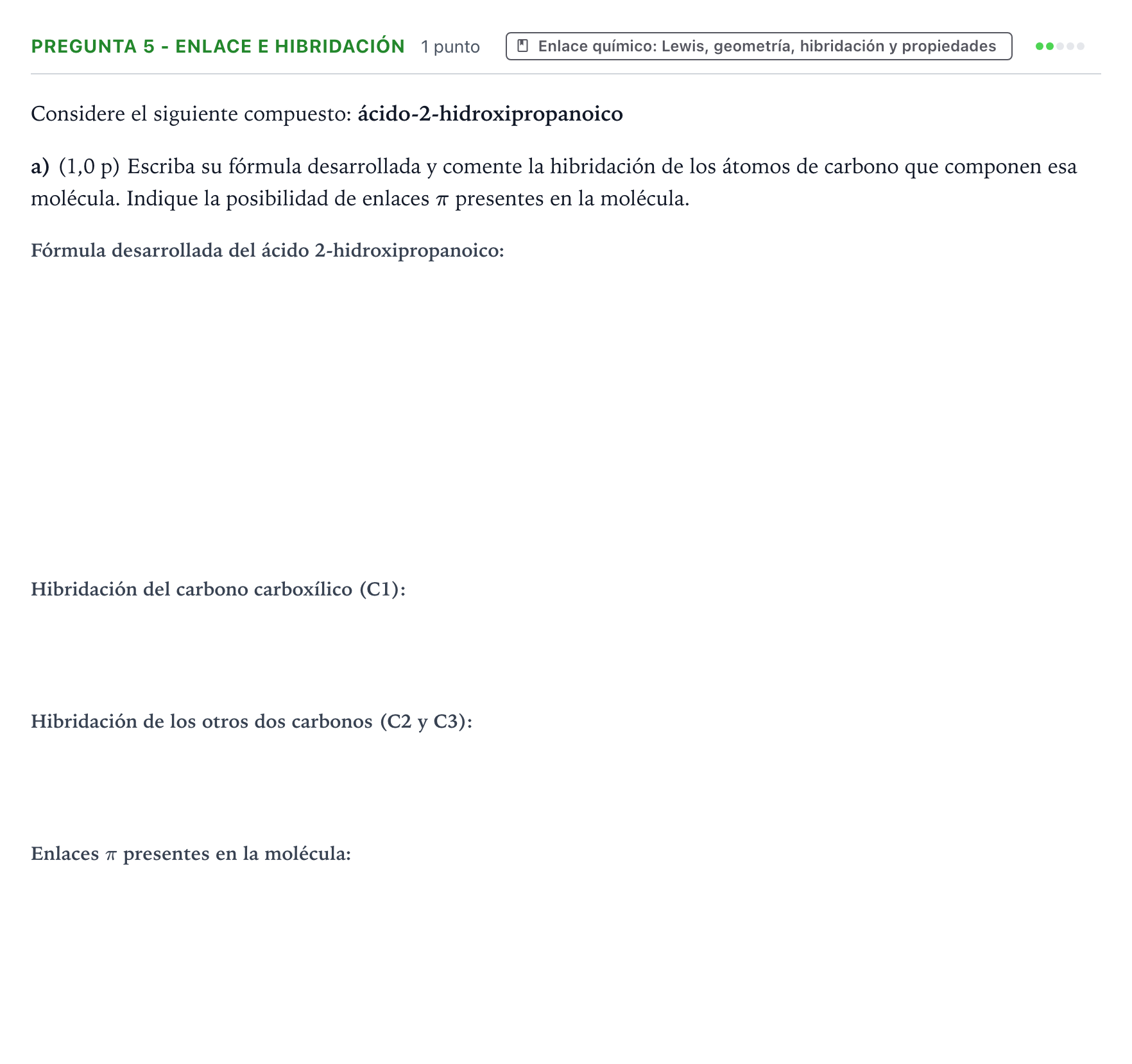 Enunciado: Pregunta 5 - Enlace e hibridación · Química PAU Castilla-La Mancha Extraordinaria 2021