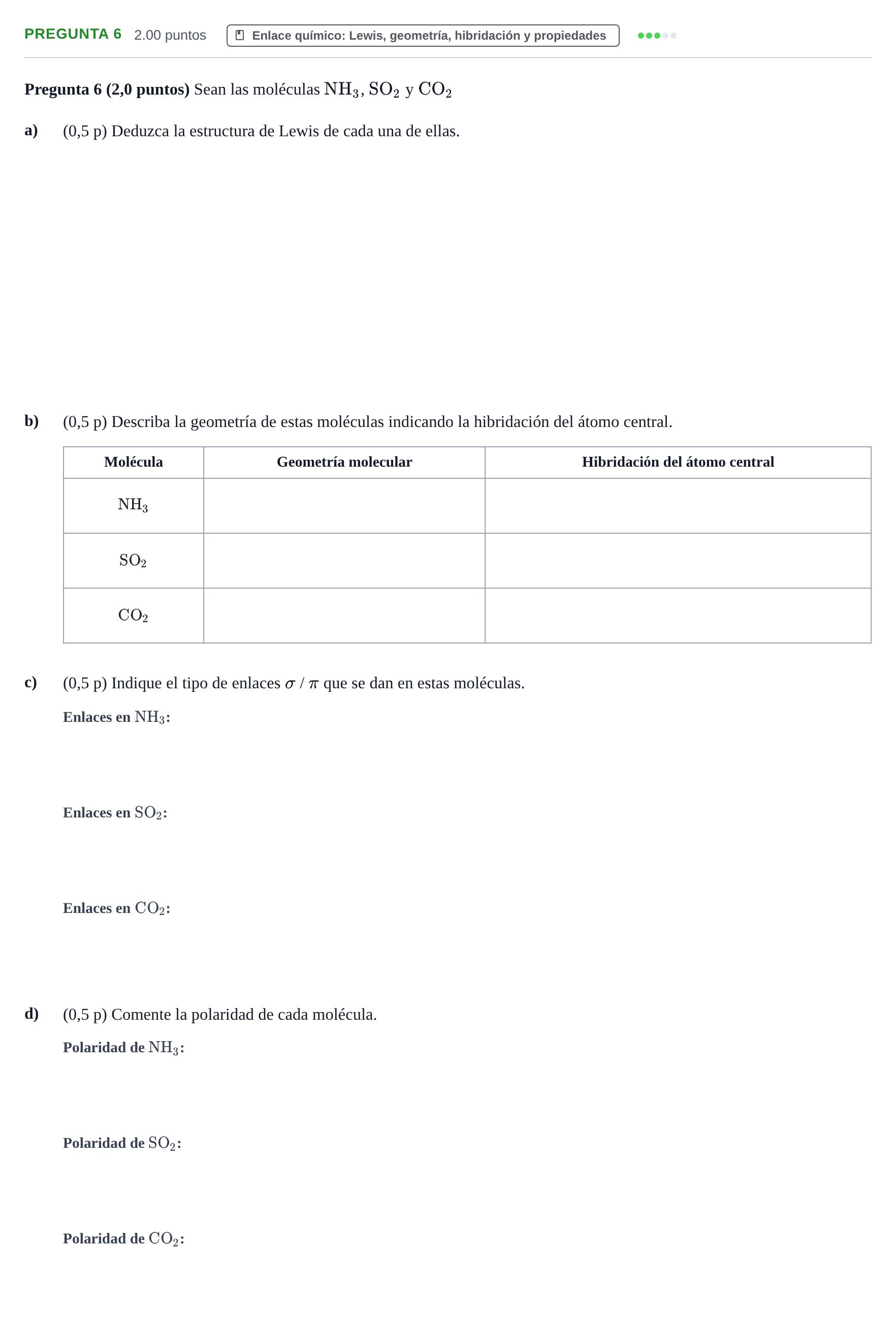 Enunciado: Pregunta 6 · Química PAU Castilla-La Mancha Extraordinaria 2021