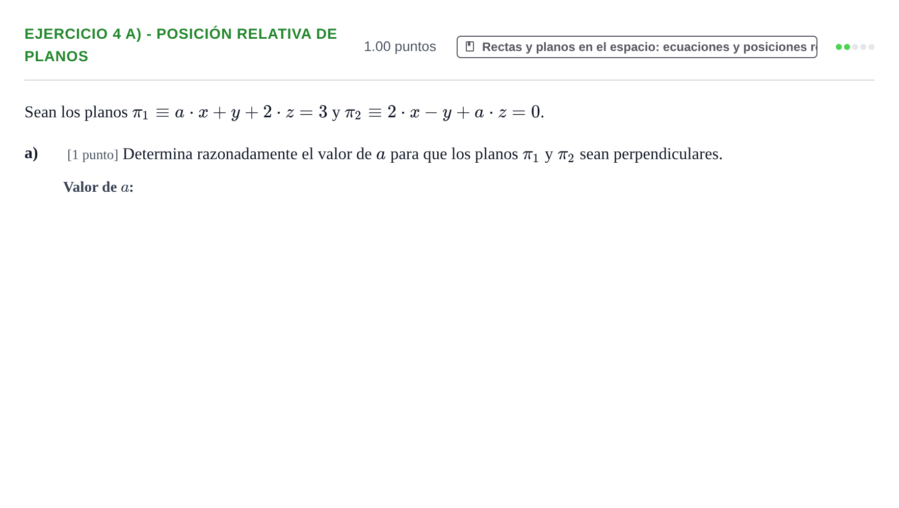 Enunciado: Ejercicio 4 a) - Posición relativa de planos · Matemáticas II PAU Castilla-La Mancha Extraordinaria 2021