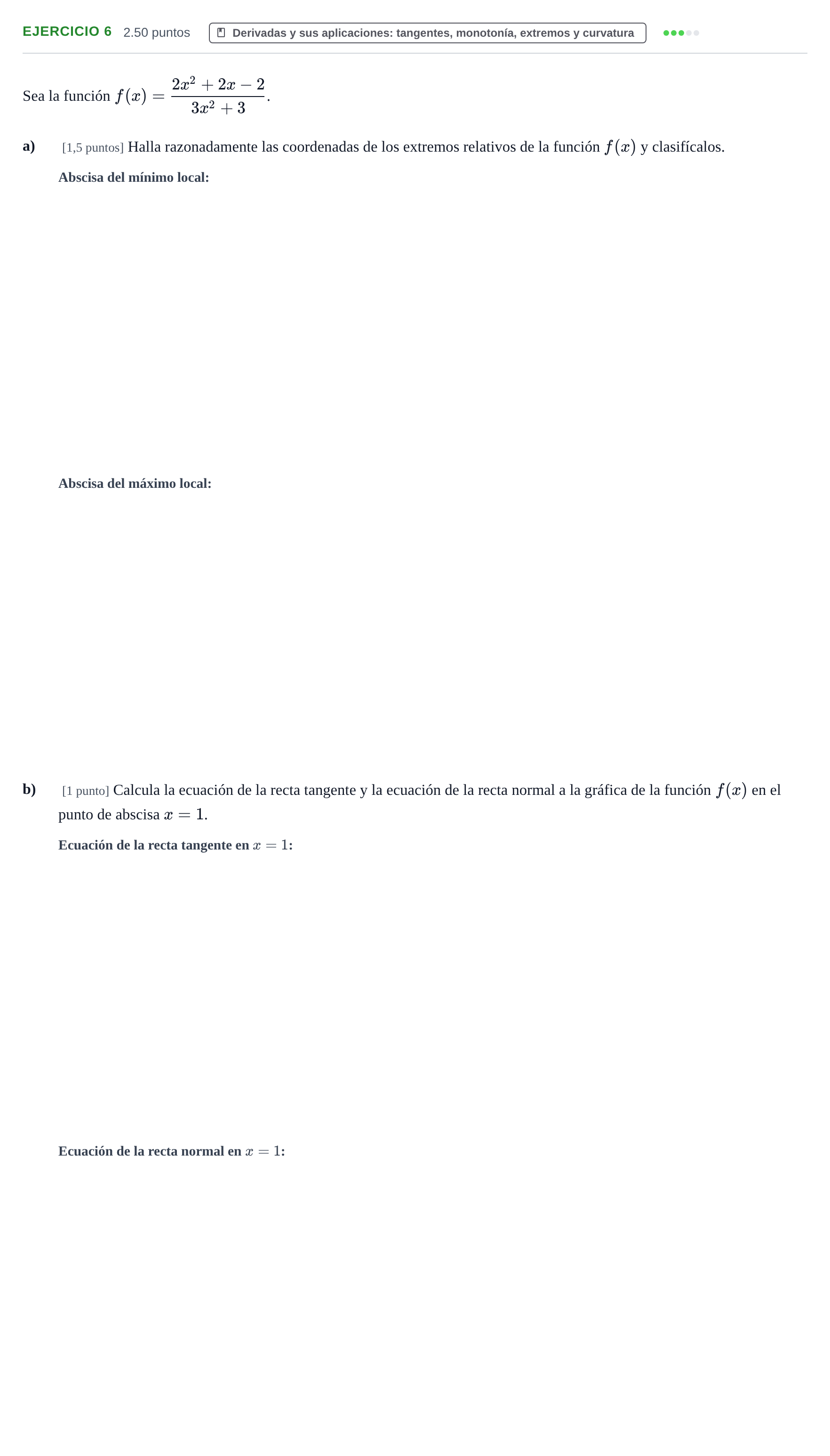Enunciado: Problema 6 · Matemáticas II PAU Castilla-La Mancha Extraordinaria 2021