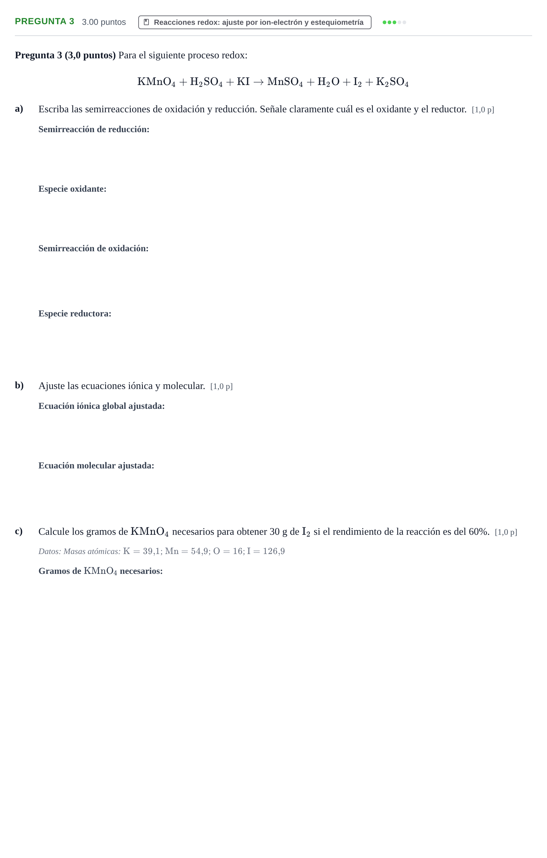 Enunciado: Pregunta 3 · Química PAU Castilla-La Mancha Ordinaria 2021