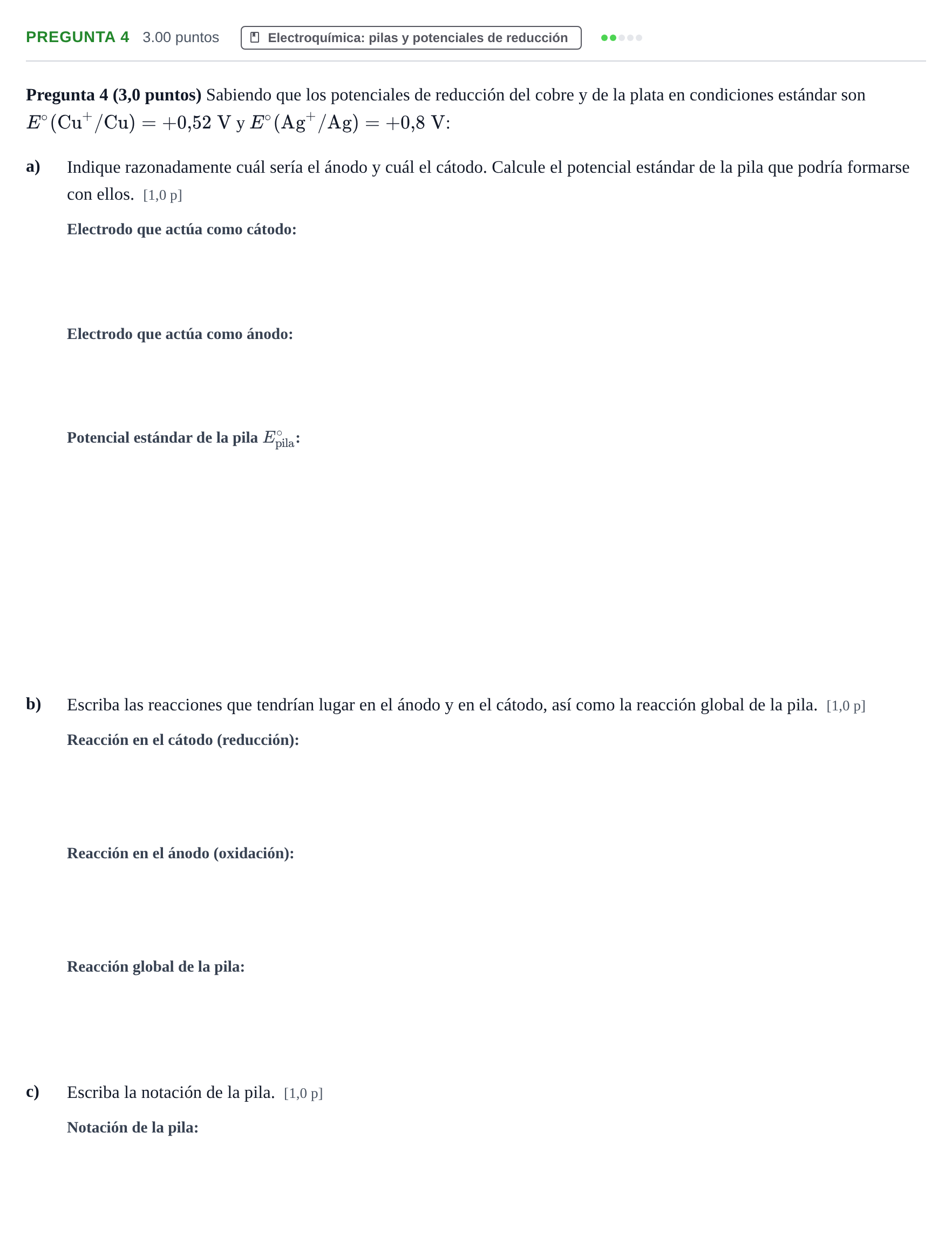 Enunciado: Pregunta 4 · Química PAU Castilla-La Mancha Ordinaria 2021