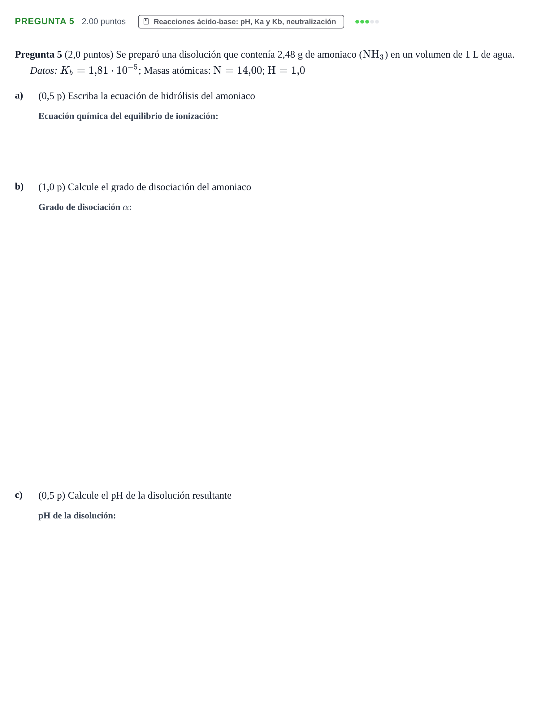 Enunciado: Pregunta 5 · Química PAU Castilla-La Mancha Ordinaria 2021