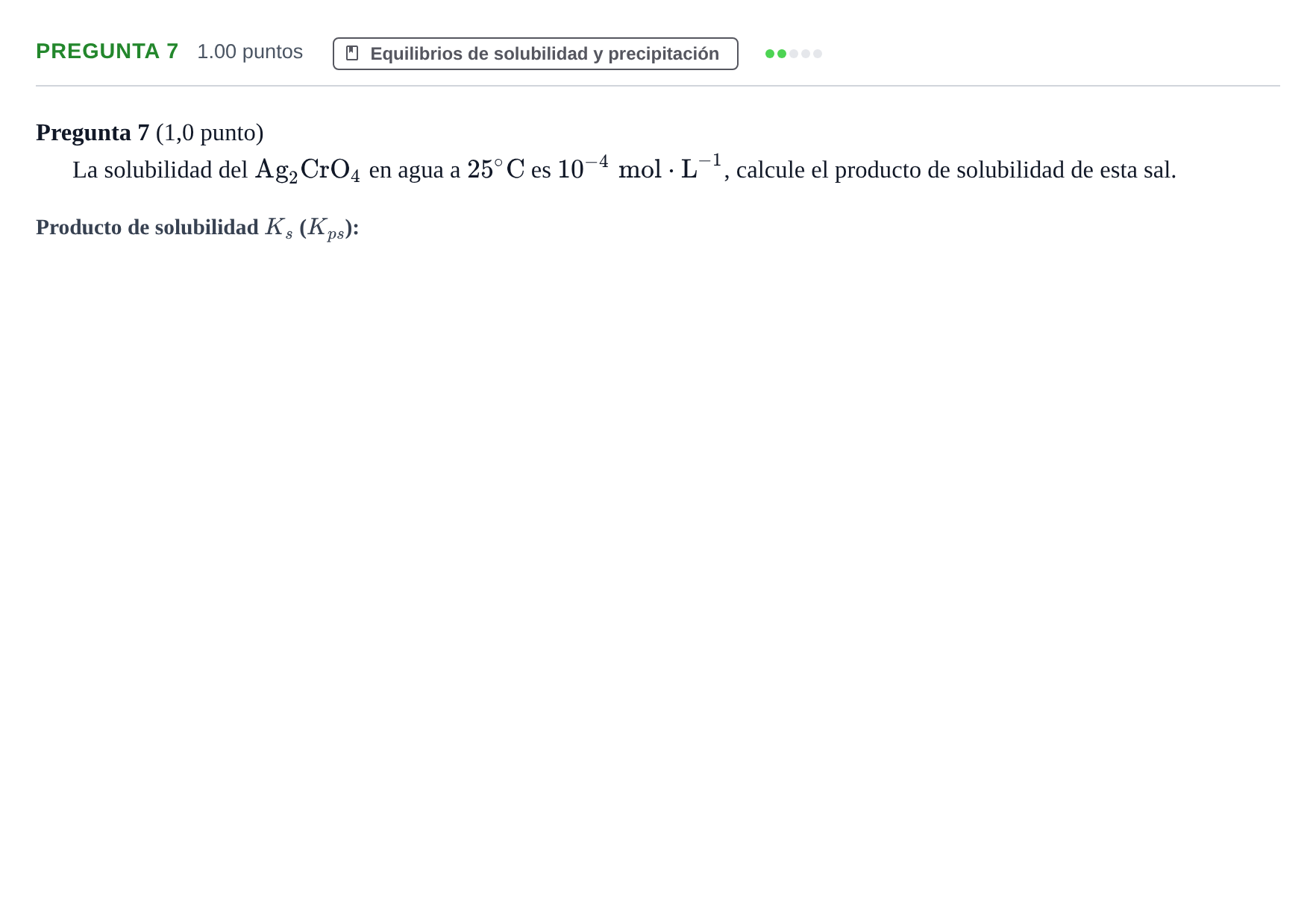 Enunciado: Pregunta 7 · Química PAU Castilla-La Mancha Ordinaria 2021