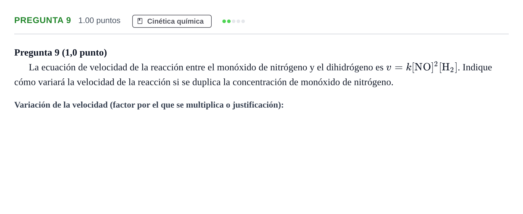 Enunciado: Pregunta 9 · Química PAU Castilla-La Mancha Ordinaria 2021