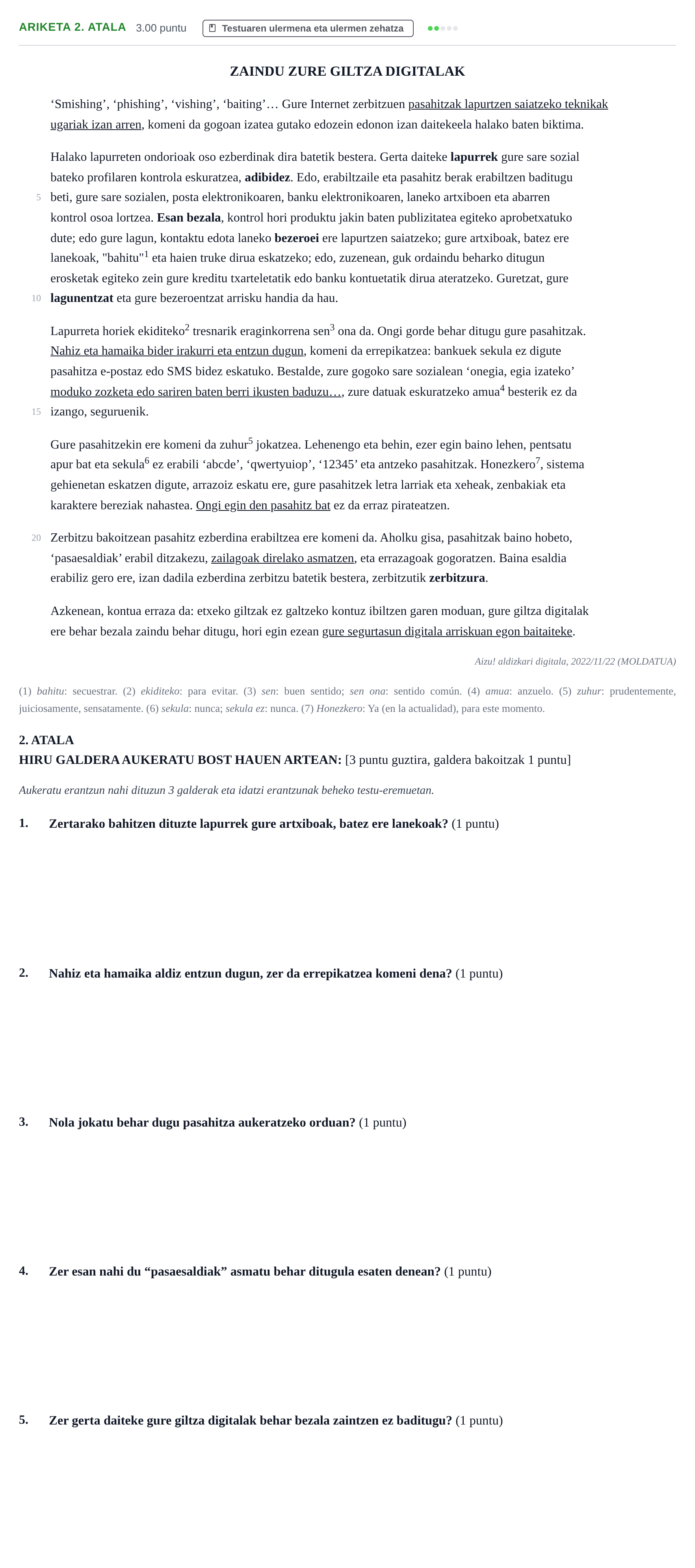 Enunciado: Ejercicio 2. ATALA · Lengua Vasca y Literatura II PAU Navarra Ordinaria (Modelo A) 2026