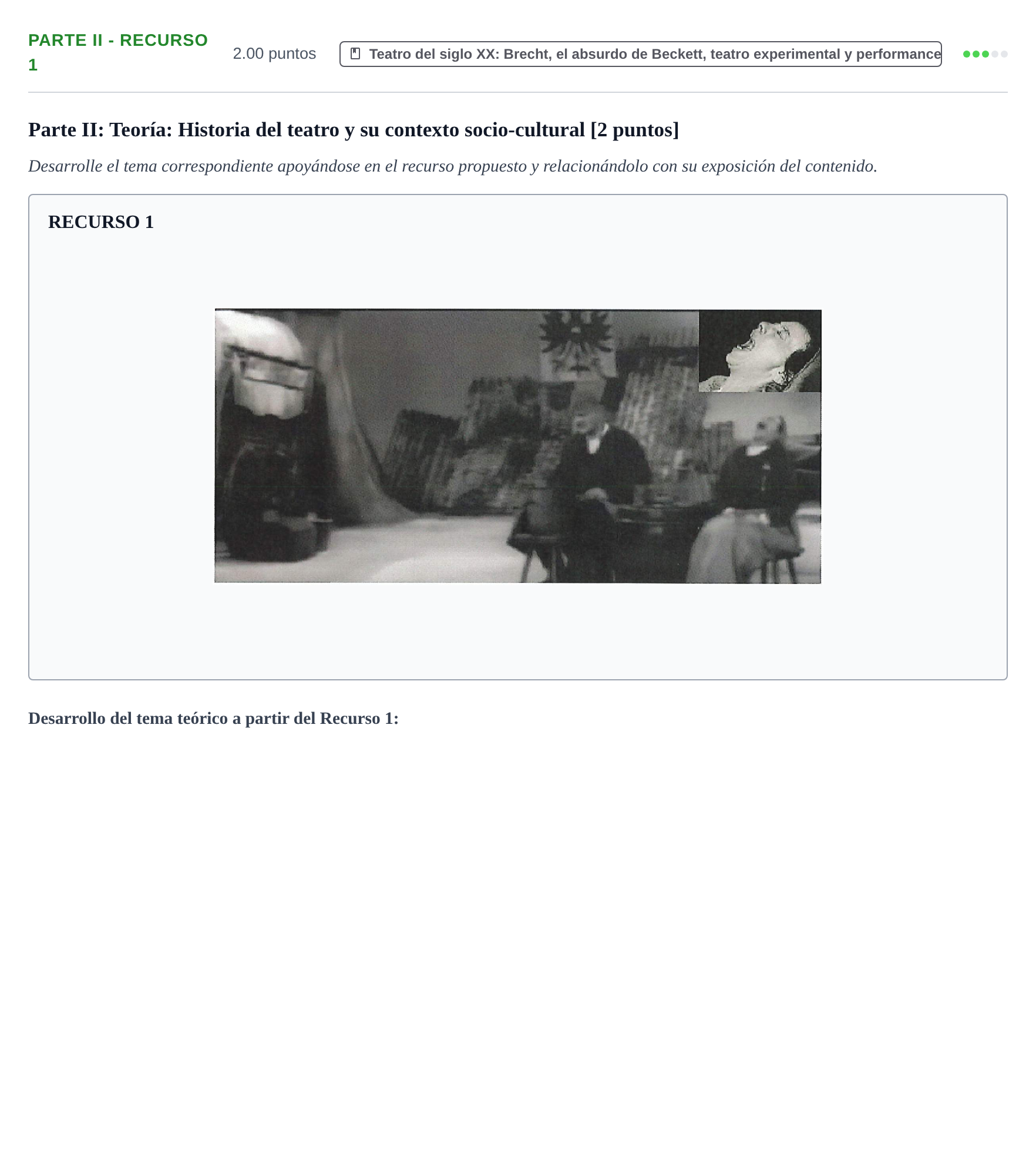 Enunciado: Ejercicio Parte II - Recurso 1 · Artes Escénicas PAU Navarra Ordinaria 2026