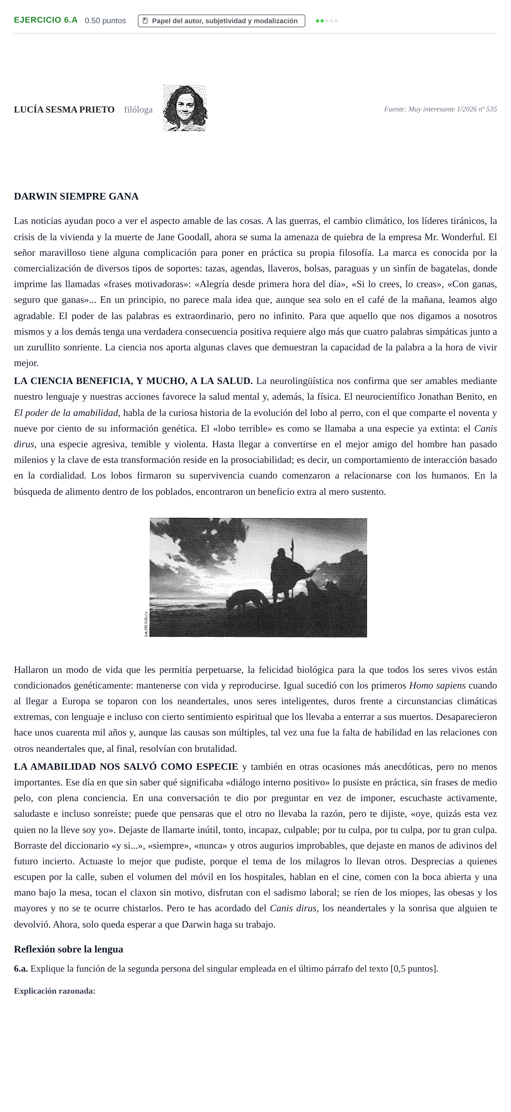 Enunciado: Ejercicio 6.a · Lengua Castellana y Literatura II PAU Navarra Ordinaria 2026