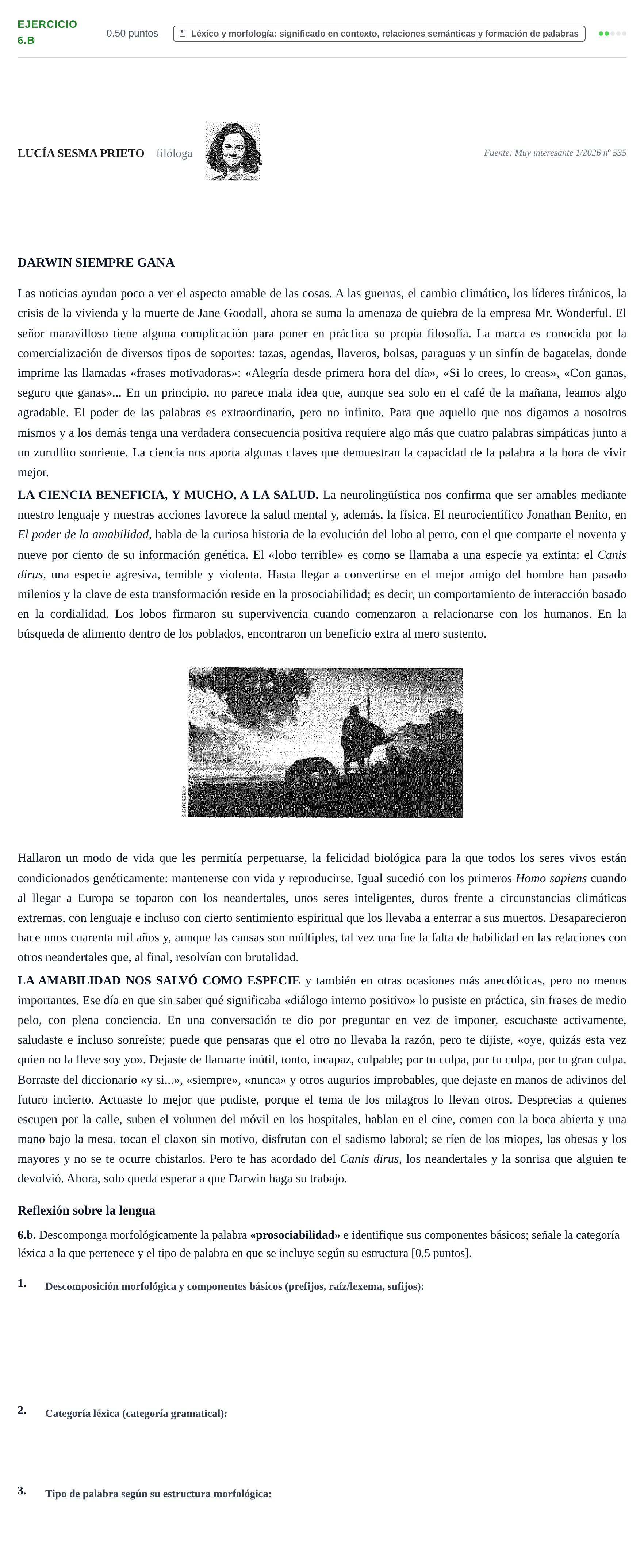 Enunciado: Ejercicio 6.b · Lengua Castellana y Literatura II PAU Navarra Ordinaria 2026