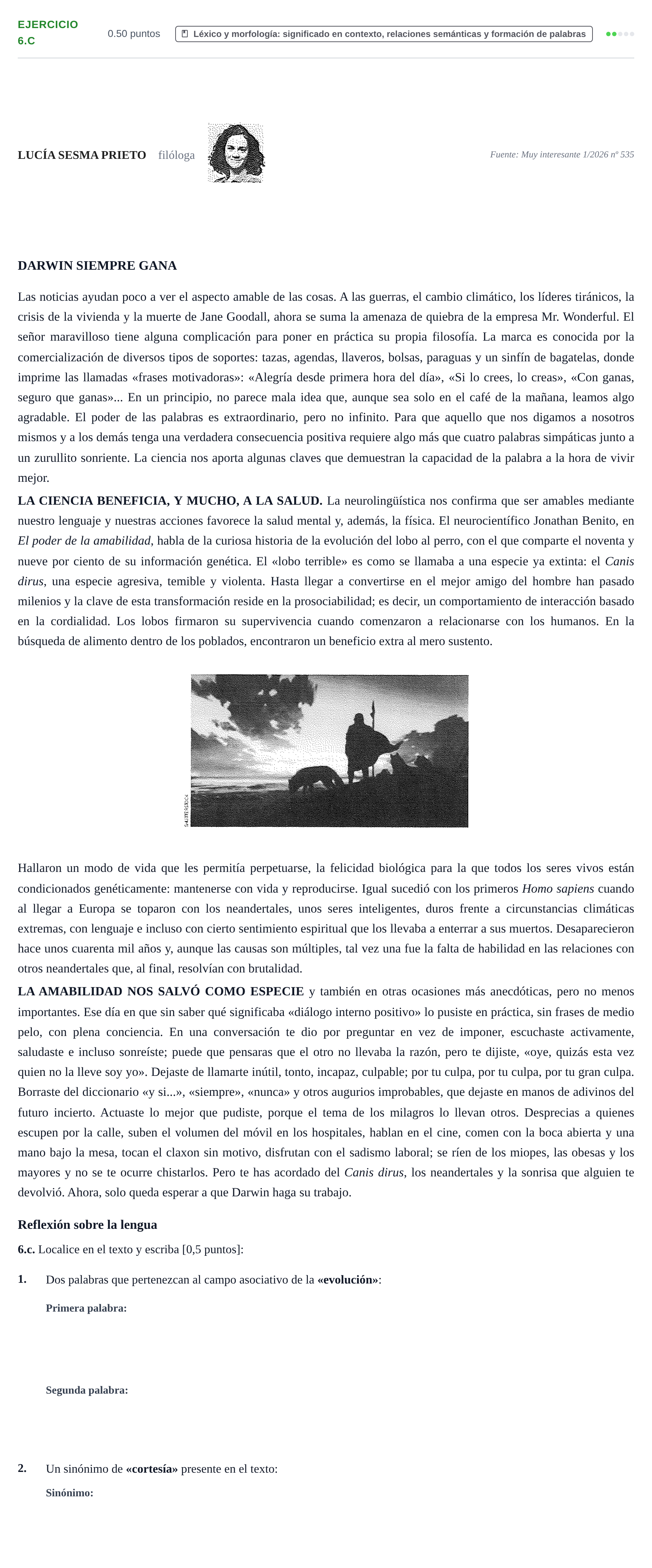 Enunciado: Ejercicio 6.c · Lengua Castellana y Literatura II PAU Navarra Ordinaria 2026