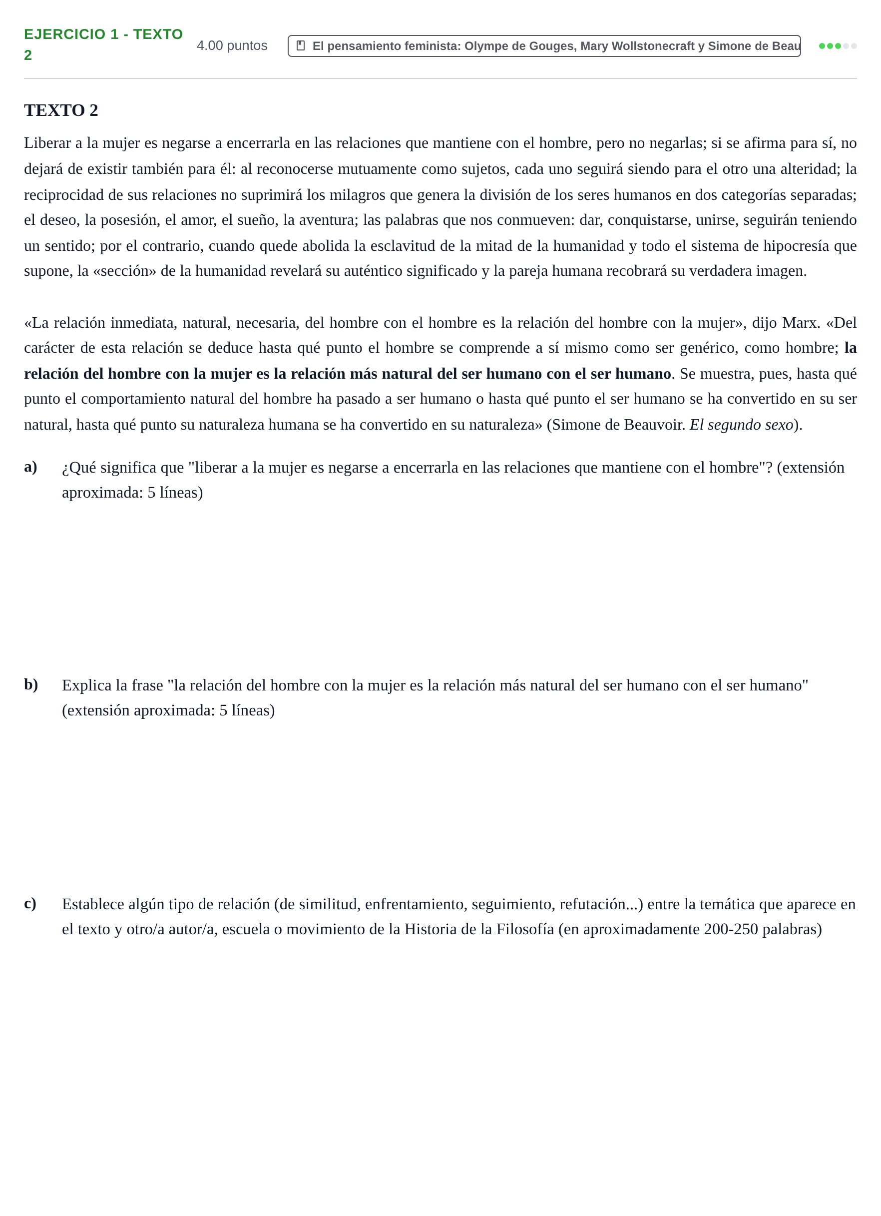 Enunciado: Ejercicio 1 - Texto 2 · Historia de la Filosofía PAU Navarra Ordinaria 2026