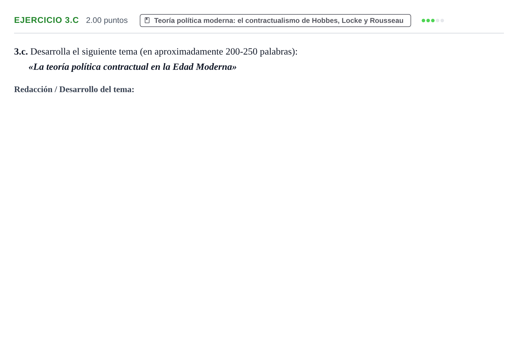 Enunciado: Ejercicio 3.c · Historia de la Filosofía PAU Navarra Ordinaria 2026