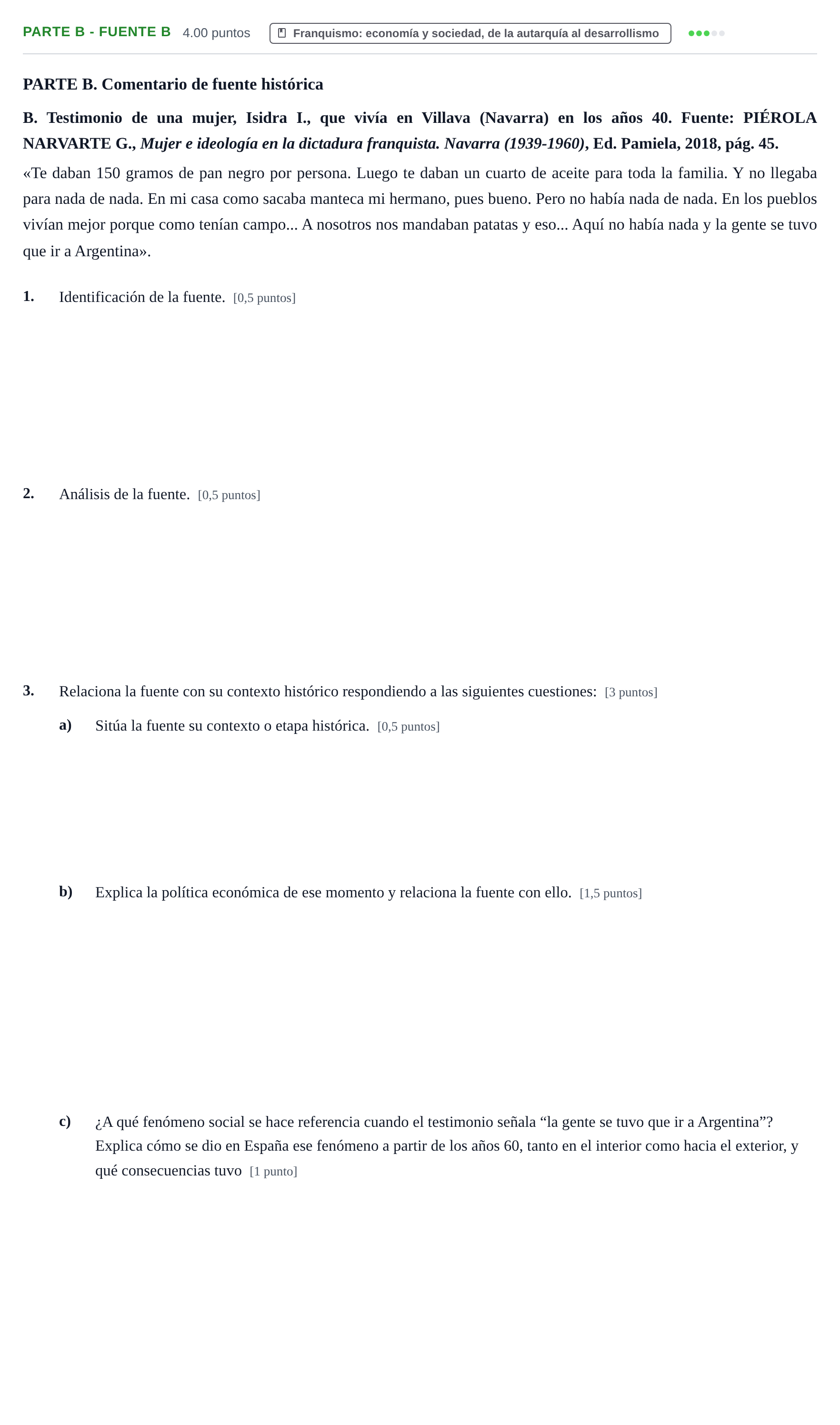 Enunciado: Ejercicio Parte B - Fuente B · Historia de España PAU Navarra Ordinaria 2026