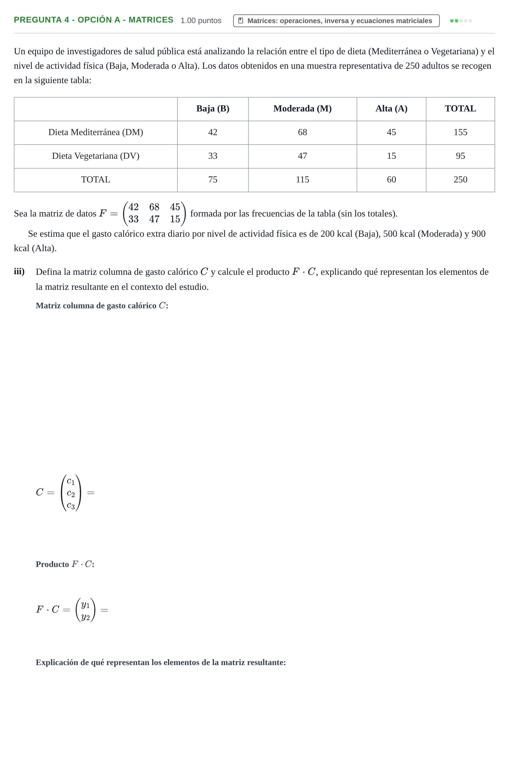 Enunciado: Pregunta 4 - Opción A - Matrices · Matemáticas aplicadas a las Ciencias Sociales II PAU Navarra Ordinaria 2026