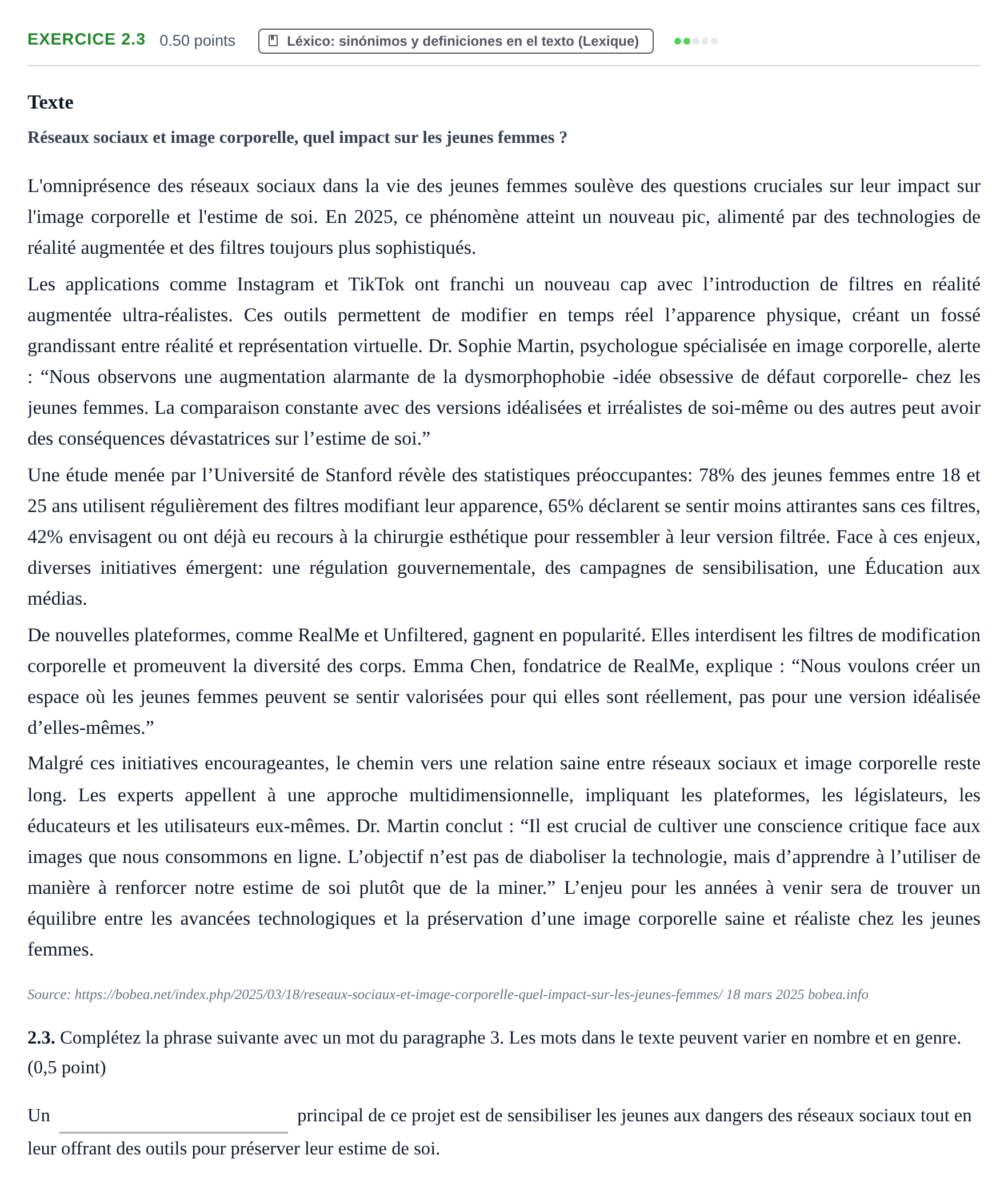 Enunciado: Ejercicio 2.3 · Francés PAU Navarra Ordinaria 2026