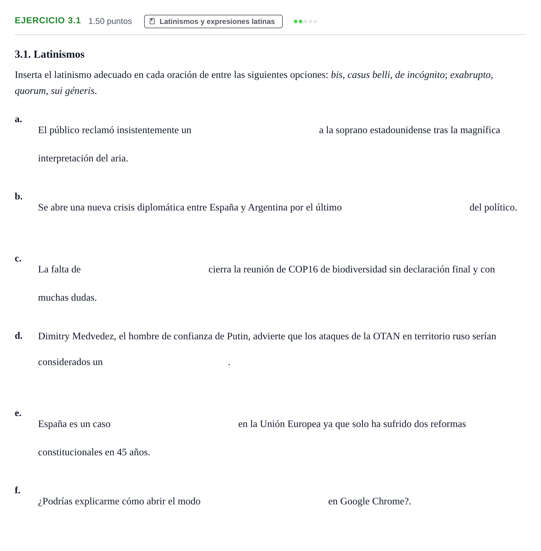 Enunciado: Ejercicio 3.1 · Latín II PAU Navarra Ordinaria 2026