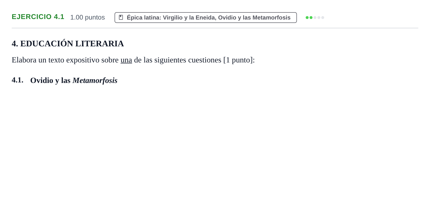 Enunciado: Ejercicio 4.1 · Latín II PAU Navarra Ordinaria 2026