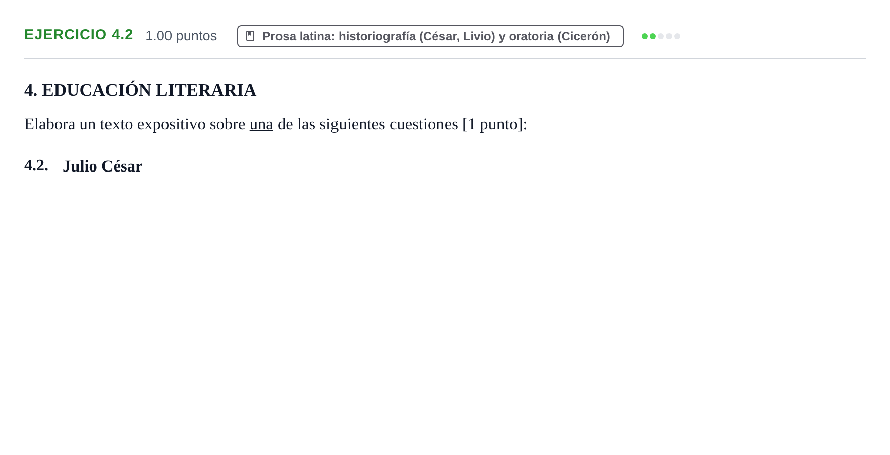 Enunciado: Ejercicio 4.2 · Latín II PAU Navarra Ordinaria 2026