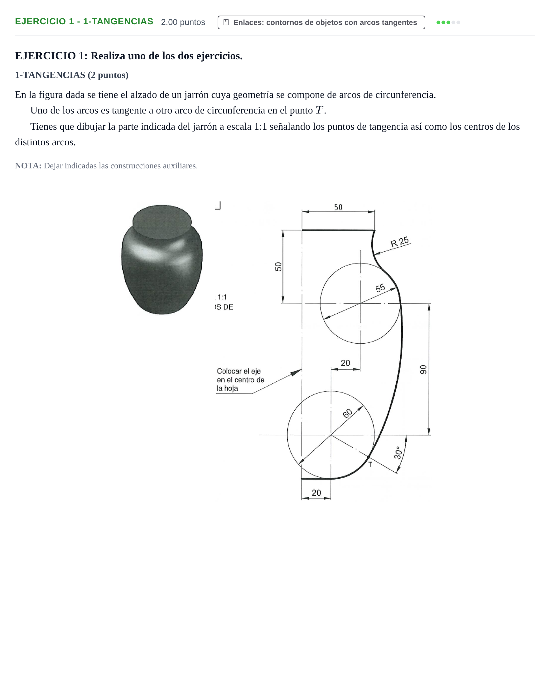 Enunciado: Ejercicio 1 - 1-Tangencias · Dibujo técnico II PAU Navarra Ordinaria 2026