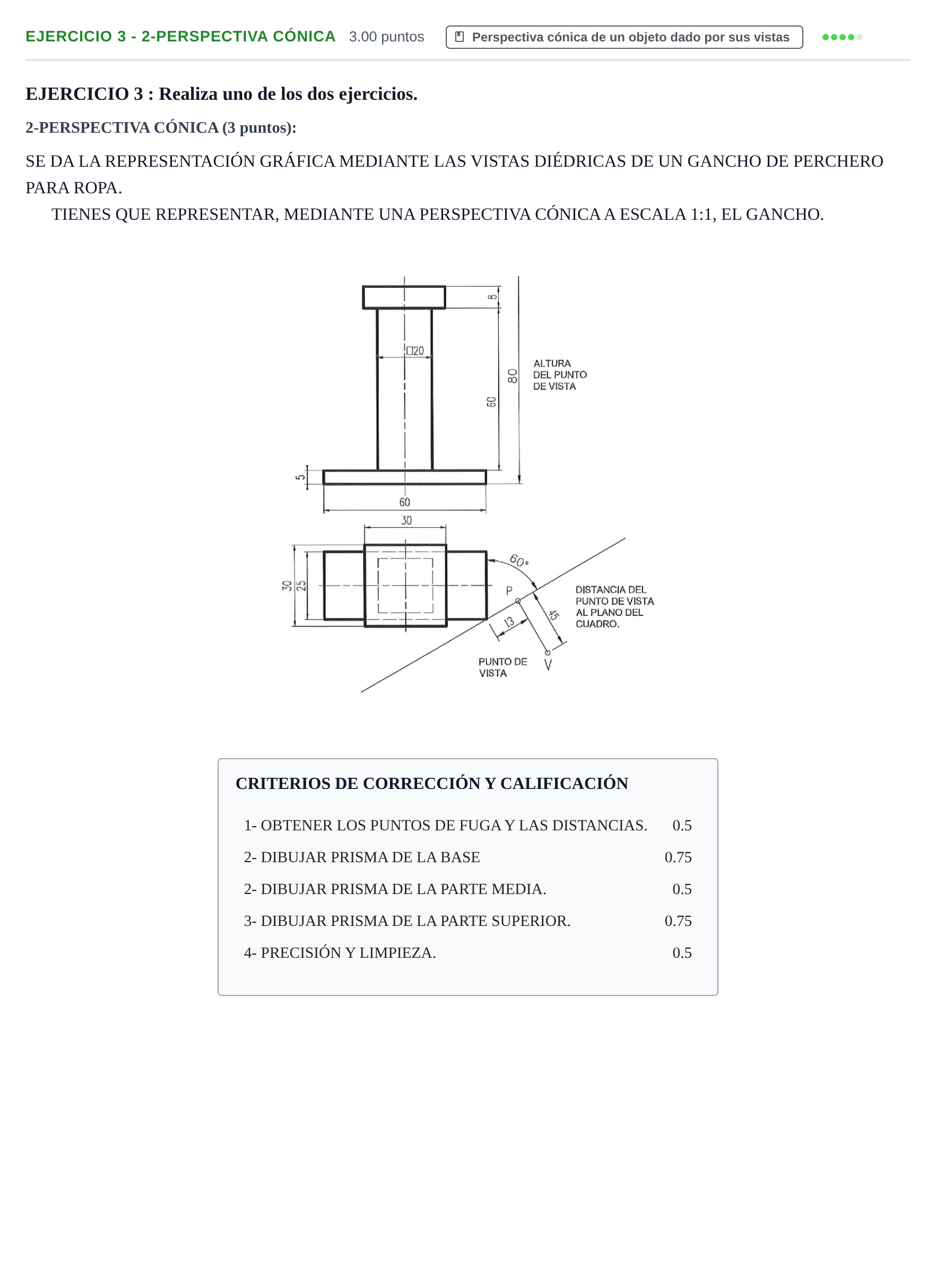 Enunciado: Ejercicio 3 - 2-Perspectiva cónica · Dibujo técnico II PAU Navarra Ordinaria 2026