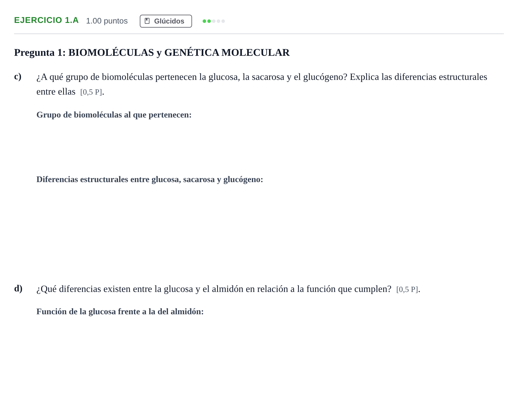 Enunciado: Ejercicio 1.A - Glúcidos · Biología PAU Navarra Ordinaria 2026