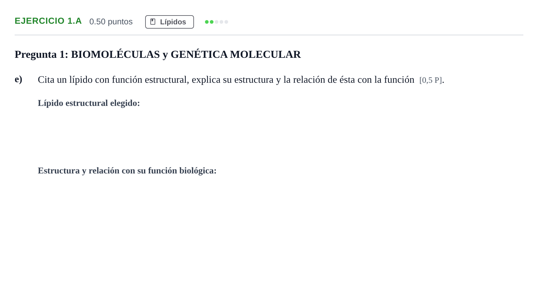 Enunciado: Ejercicio 1.A - Lípidos · Biología PAU Navarra Ordinaria 2026