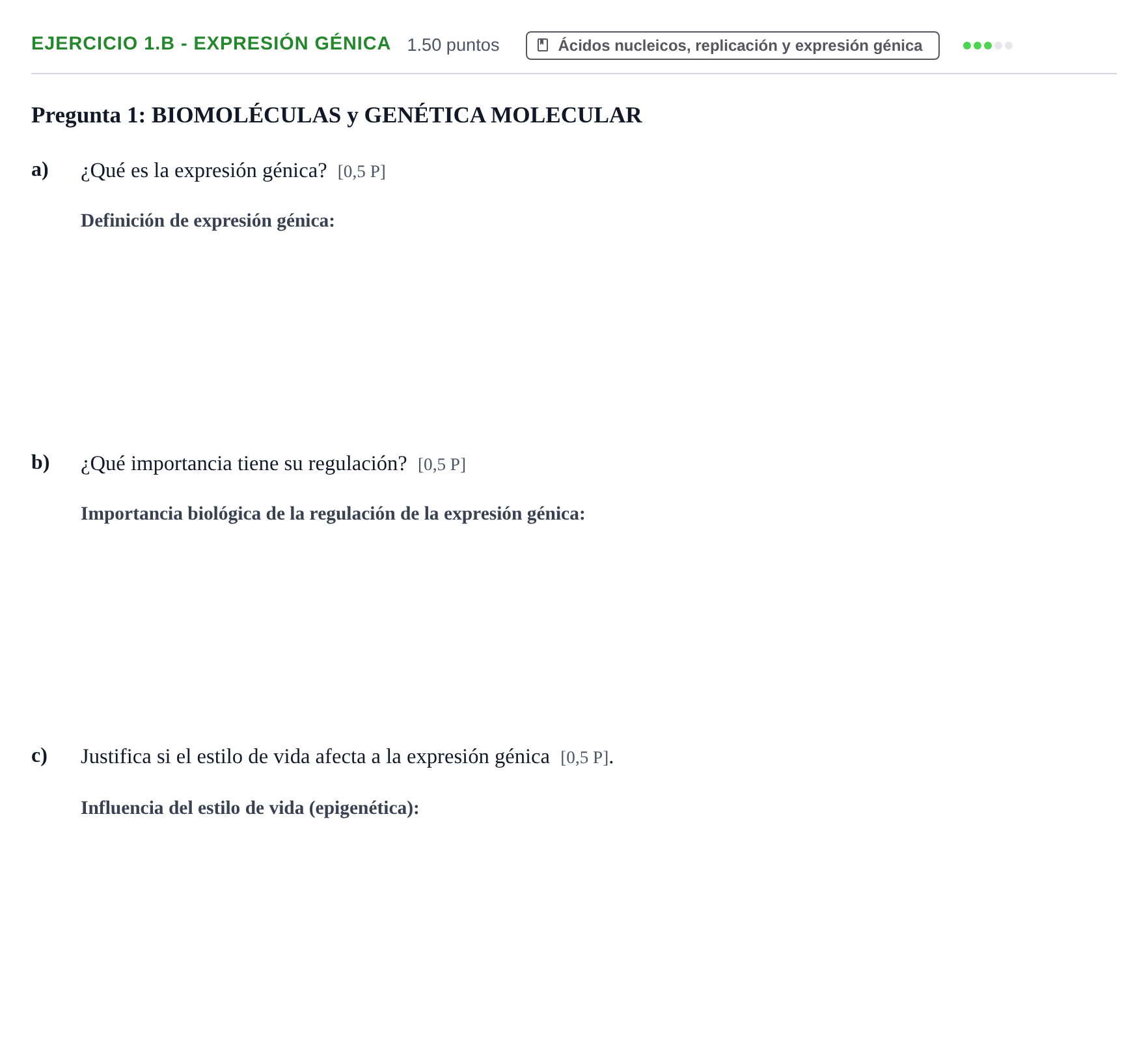 Enunciado: Ejercicio 1.B - Expresión génica · Biología PAU Navarra Ordinaria 2026