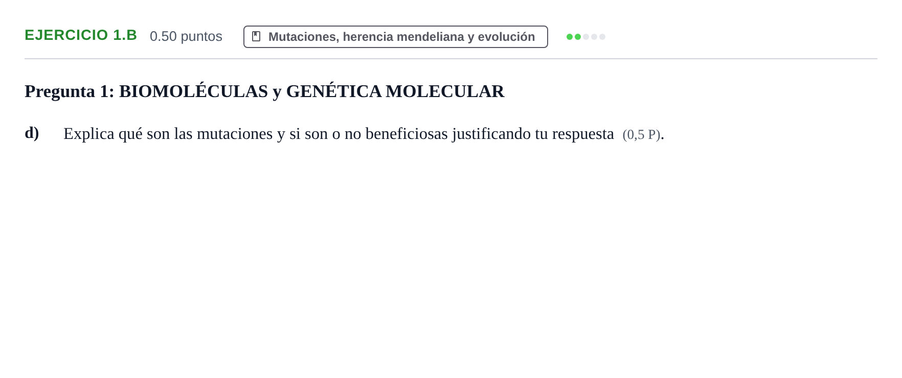 Enunciado: Ejercicio 1.B - Mutaciones · Biología PAU Navarra Ordinaria 2026