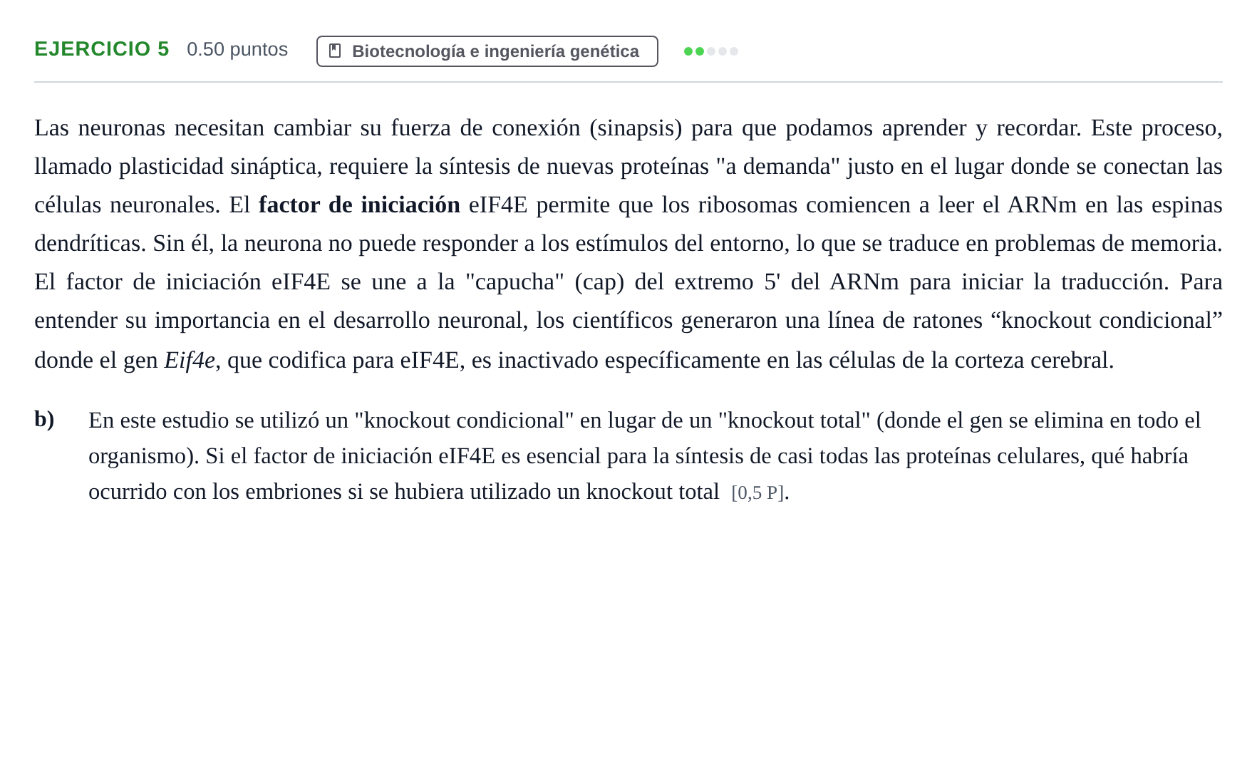 Enunciado: Ejercicio 5 - Biotecnología · Biología PAU Navarra Ordinaria 2026