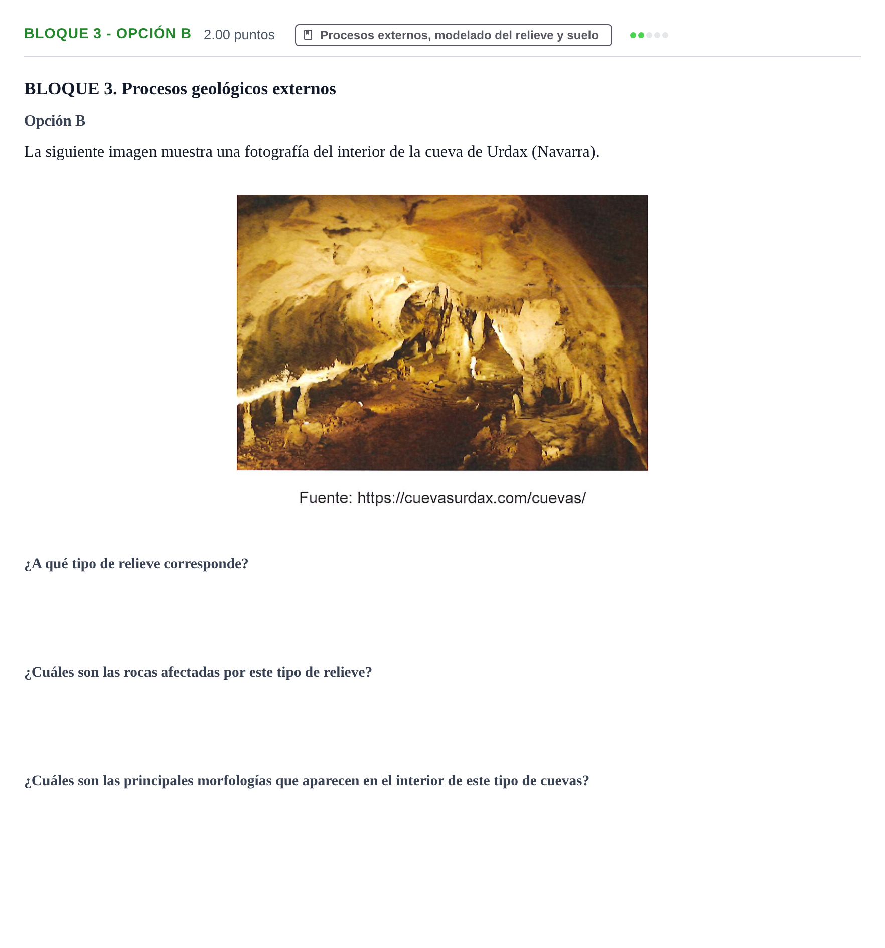 Enunciado: Bloque 3 - Opción B · Geología y Ciencias Ambientales PAU Navarra Ordinaria 2026