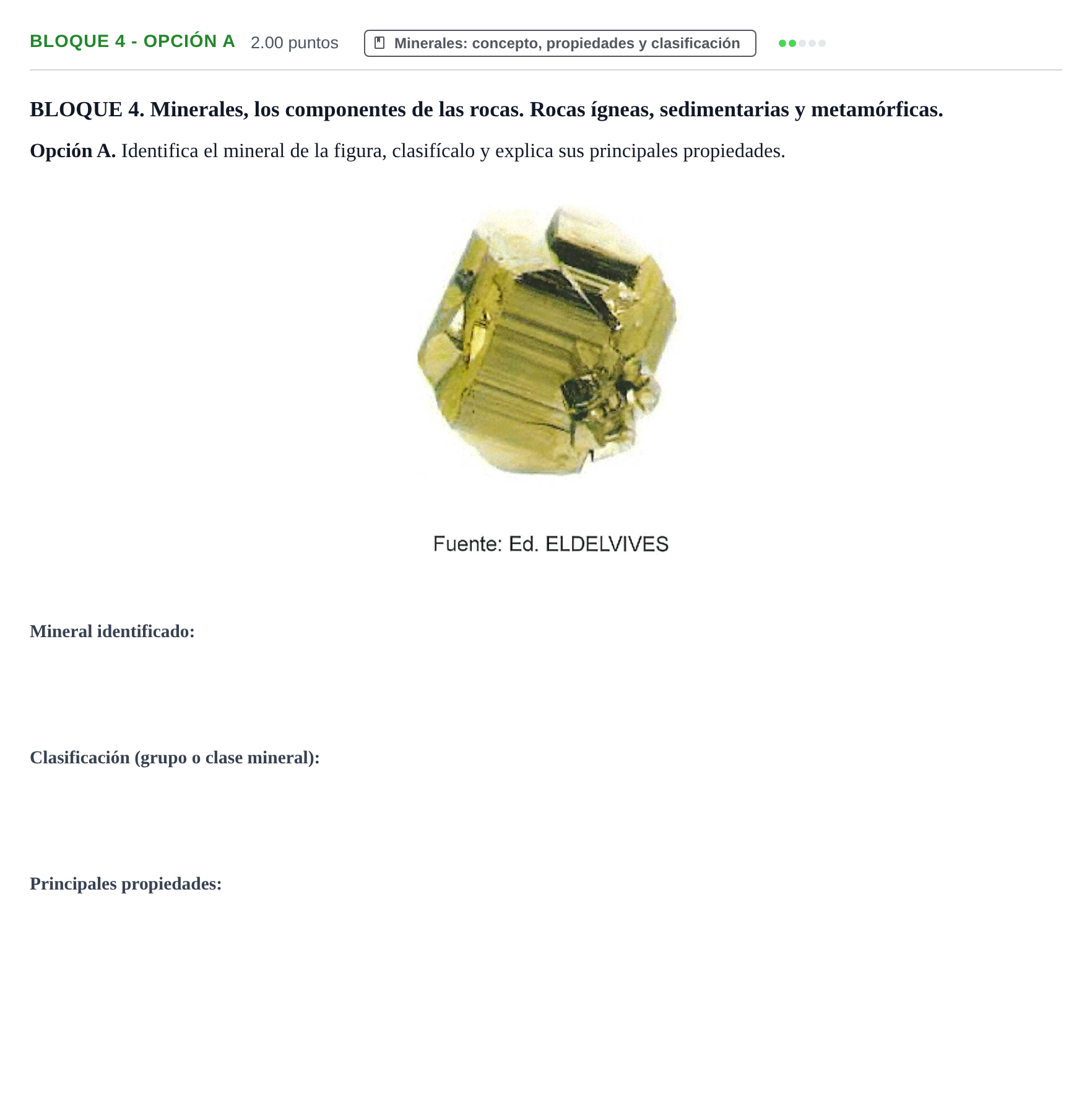 Enunciado: Bloque 4 - Opción A · Geología y Ciencias Ambientales PAU Navarra Ordinaria 2026