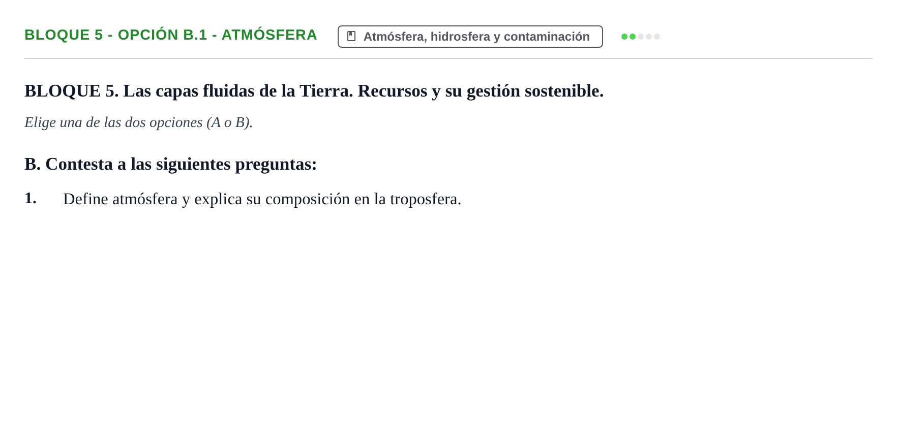 Enunciado: Bloque 5 - Opción B.1 - Atmósfera · Geología y Ciencias Ambientales PAU Navarra Ordinaria 2026