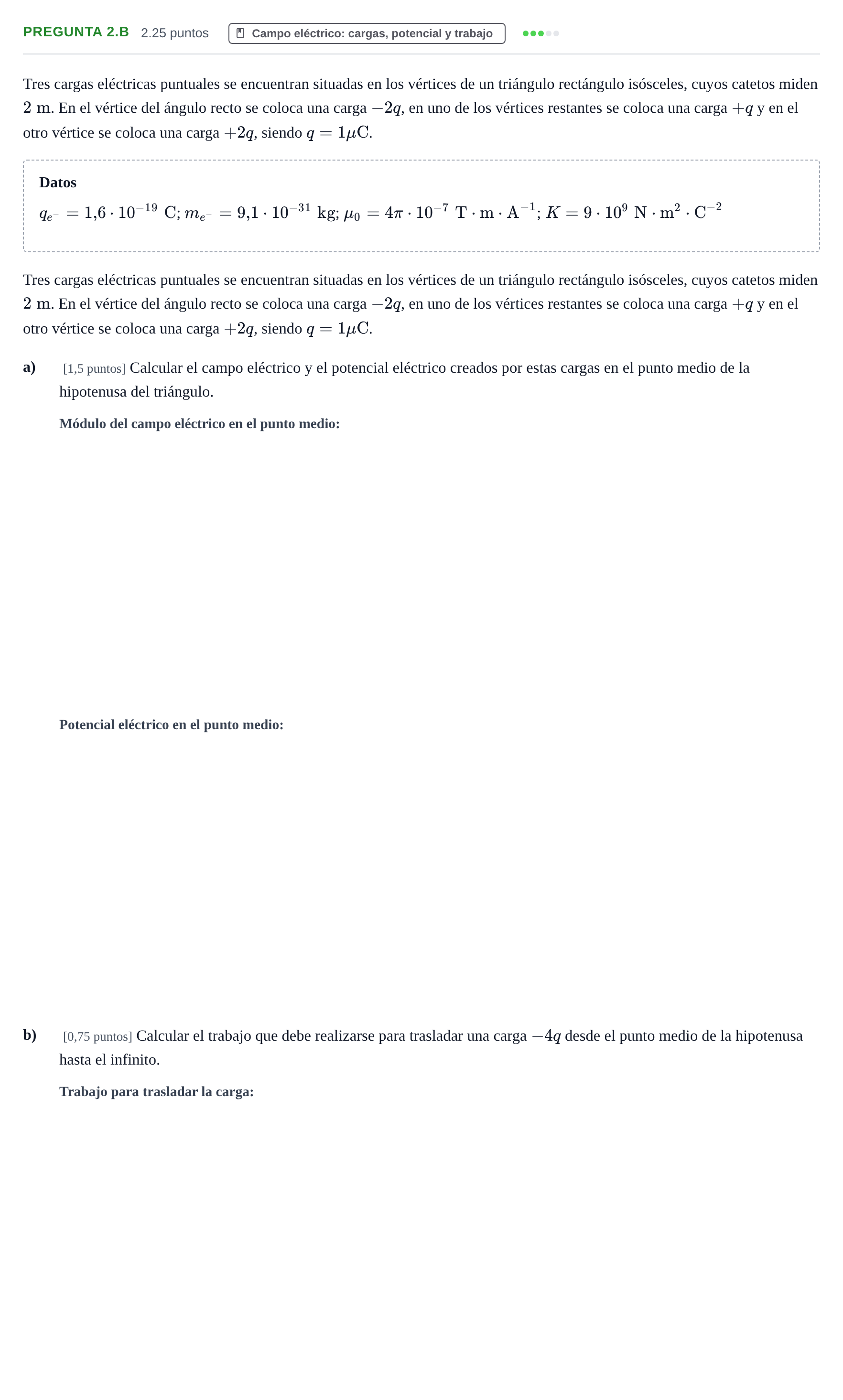 Enunciado: Pregunta 2.B - Campo eléctrico · Física PAU Navarra Ordinaria 2026