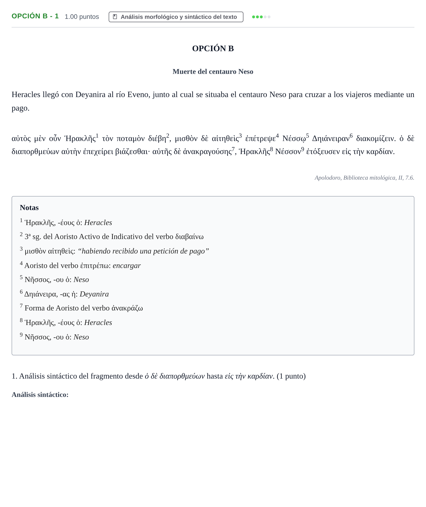 Enunciado: Opción B - 1 · Griego II PAU Navarra Ordinaria 2026