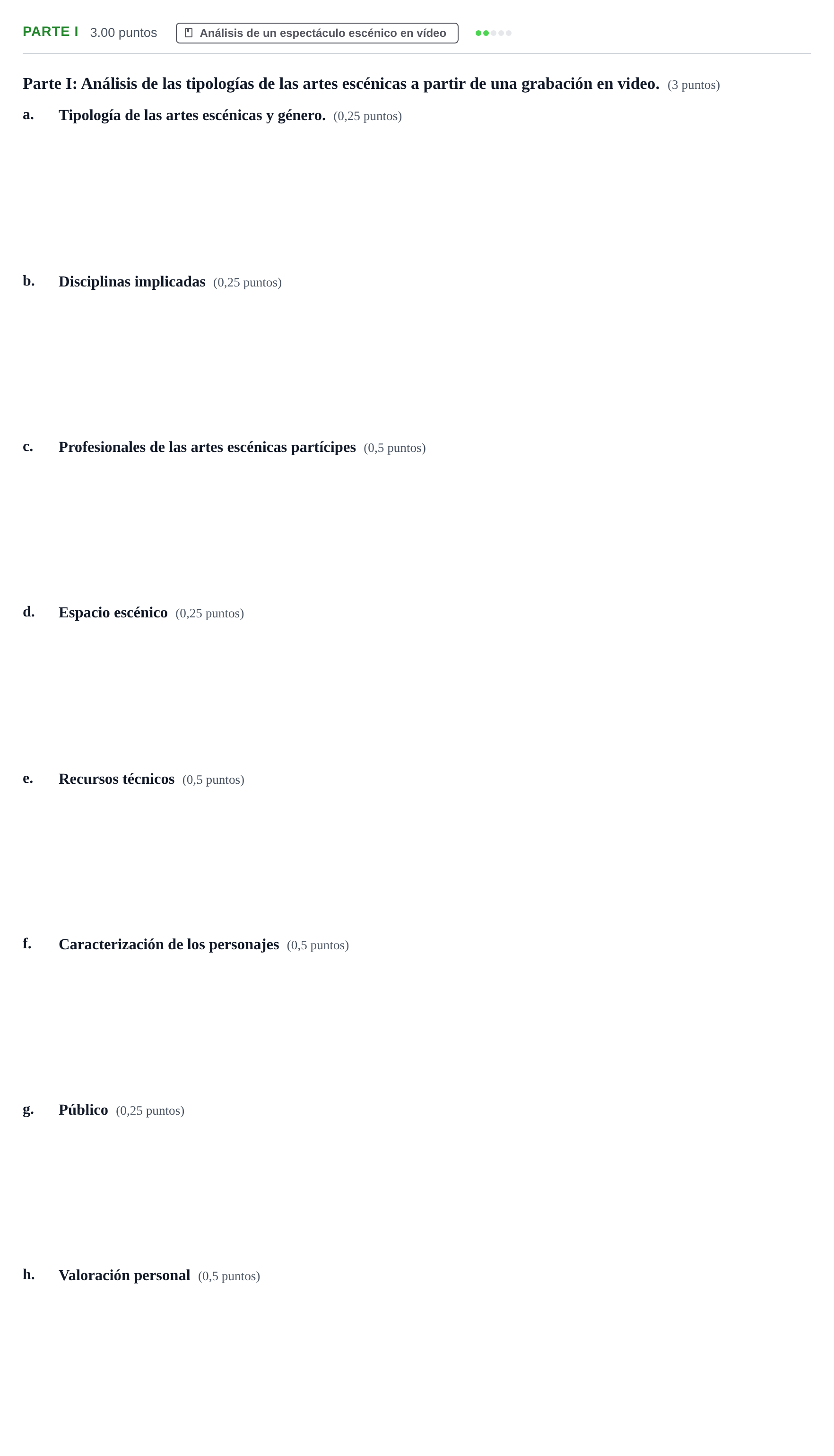 Enunciado: Ejercicio Parte I · Artes Escénicas PAU Navarra Extraordinaria 2026