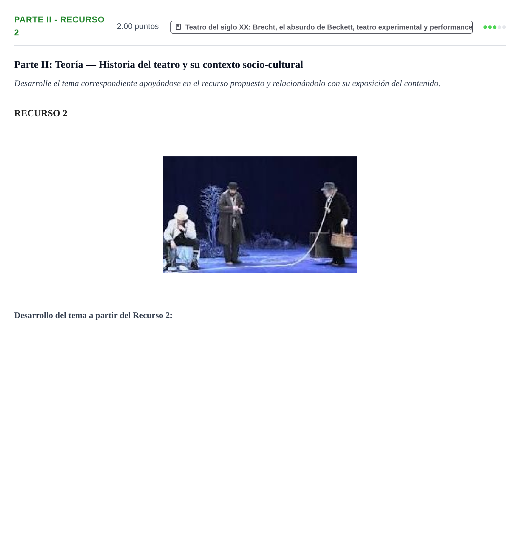 Enunciado: Ejercicio Parte II - Recurso 2 · Artes Escénicas PAU Navarra Extraordinaria 2026