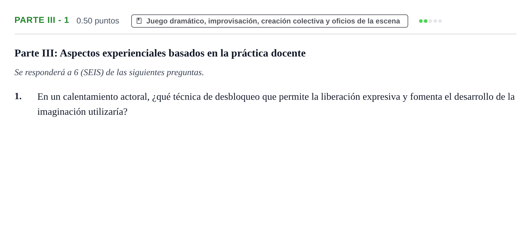 Enunciado: Ejercicio Parte III - 1 · Artes Escénicas PAU Navarra Extraordinaria 2026