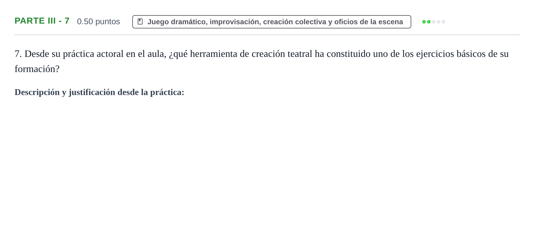 Enunciado: Ejercicio Parte III - 7 · Artes Escénicas PAU Navarra Extraordinaria 2026