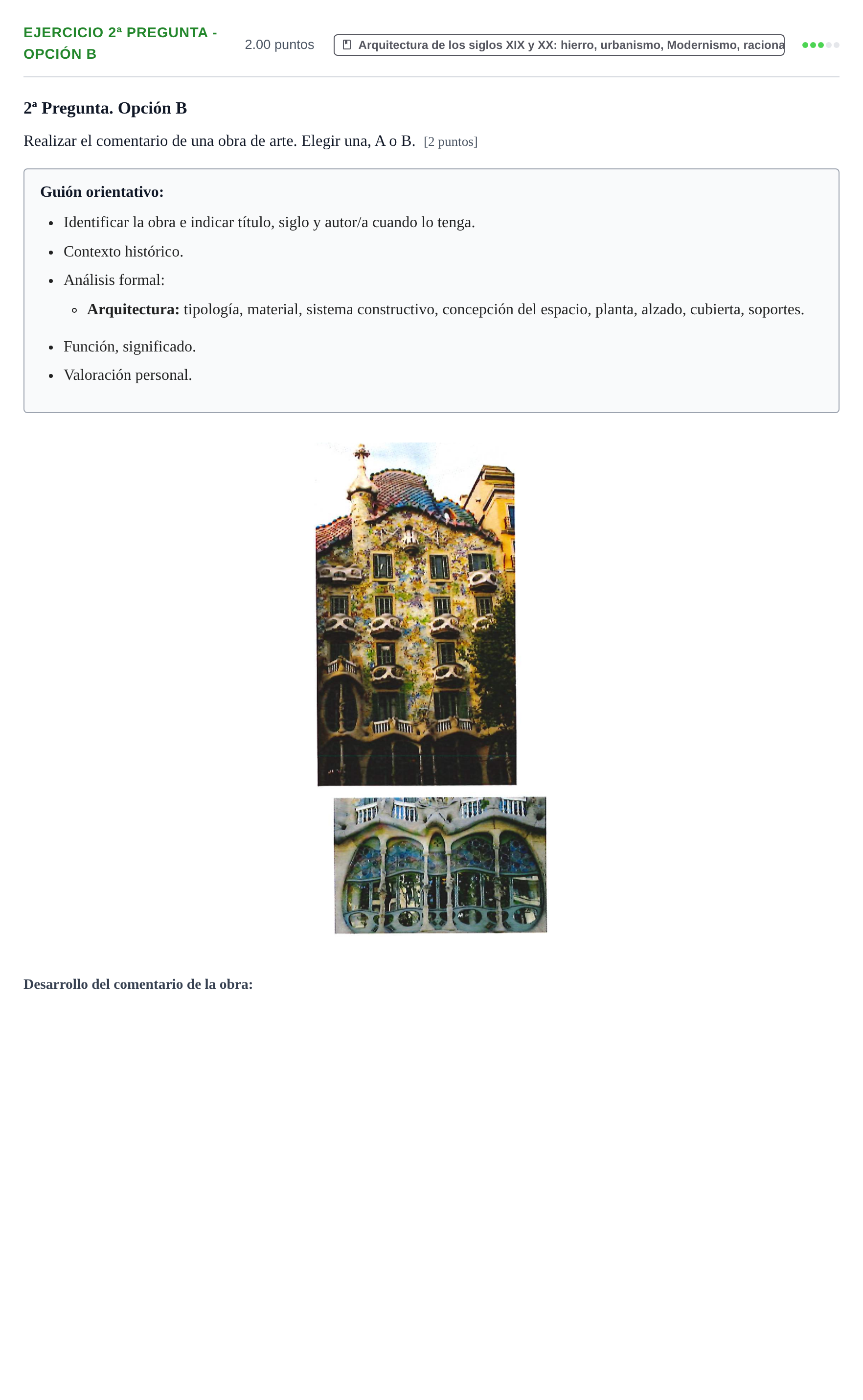 Enunciado: Ejercicio 2ª Pregunta - Opción B · Historia del Arte PAU Navarra Ordinaria 2026