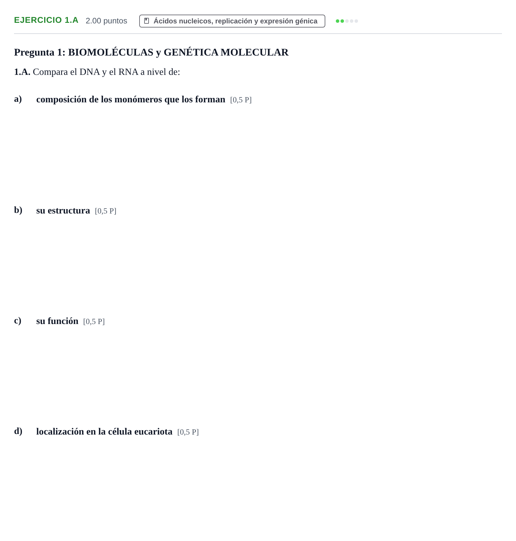 Enunciado: Ejercicio 1.A · Biología PAU Navarra Extraordinaria 2026